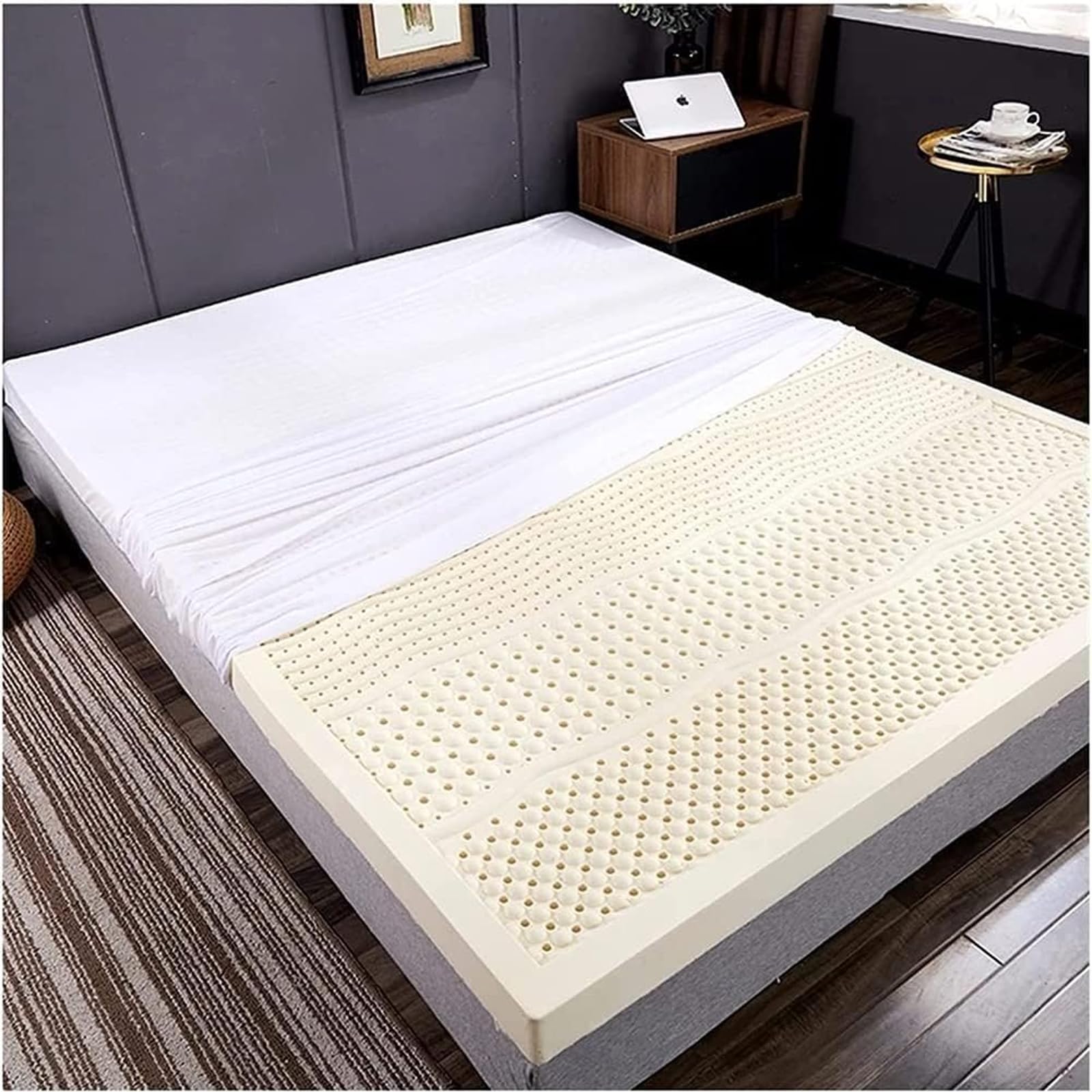 100% Natural Latex Mattress Topper with Removable Washable Cover, 4", 200 × 200 cm