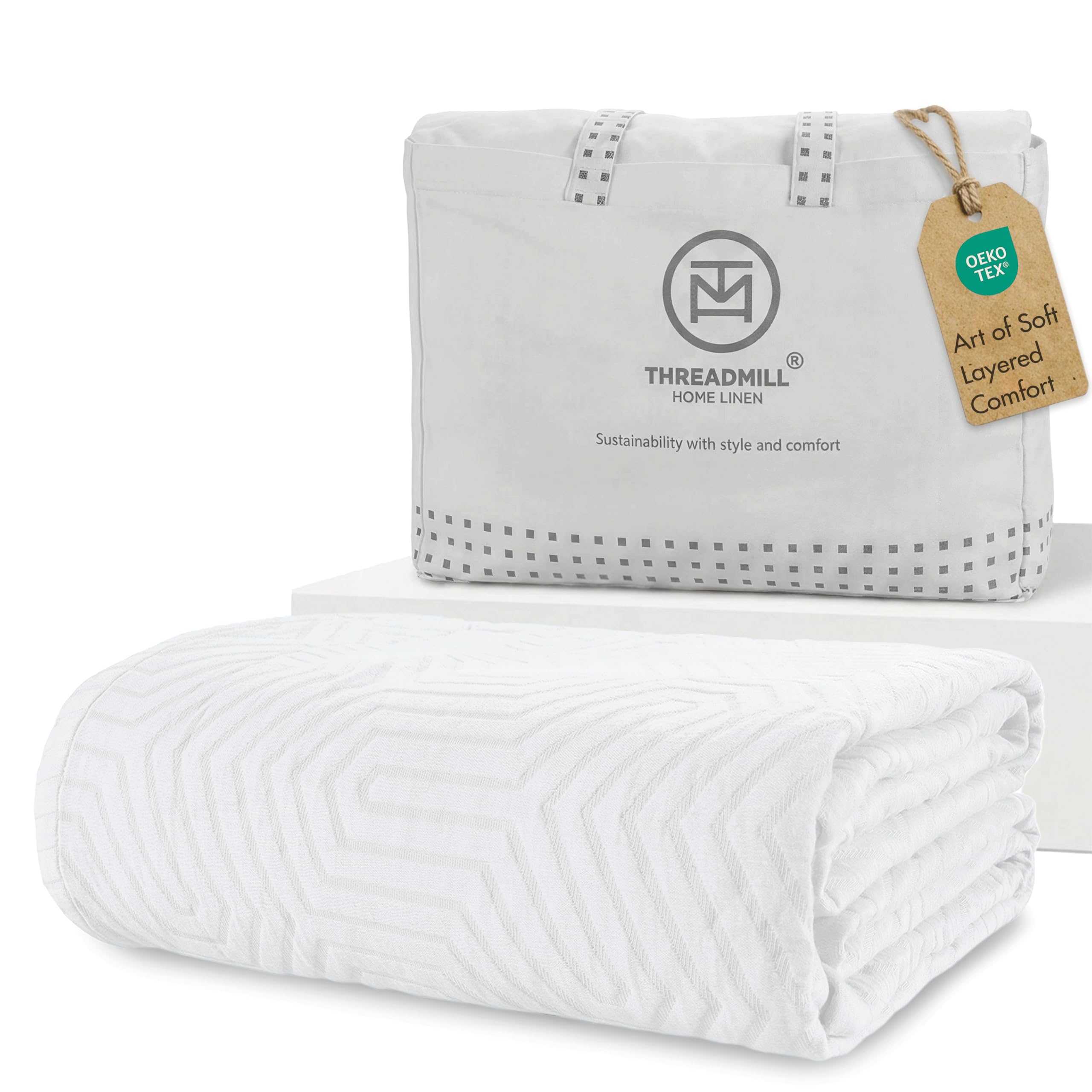 100% Cotton King Size Jacquard Blanket, Soft Lightweight All-Season Coverlet
