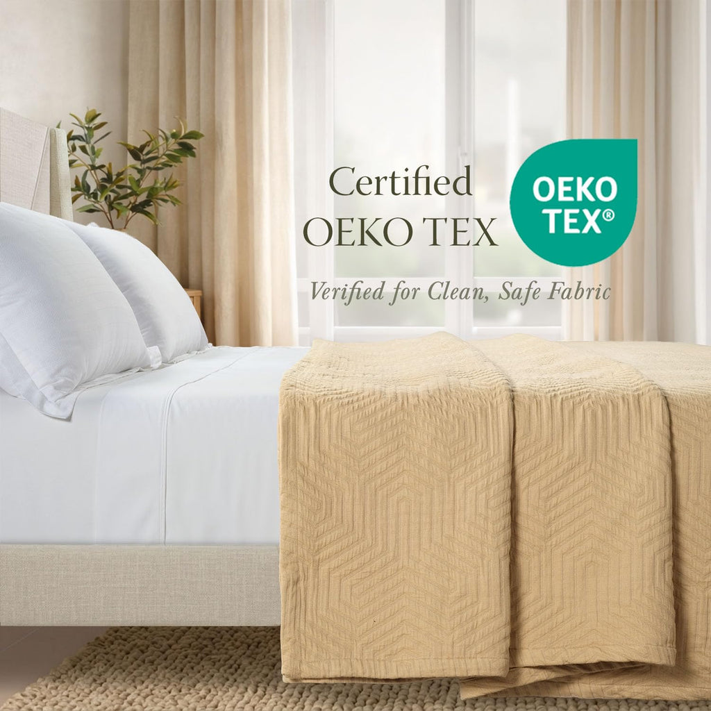 100% Cotton King Size Jacquard Blanket, Soft Lightweight All-Season Coverlet