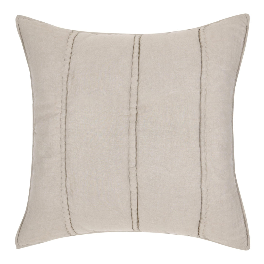 Benjara Rawi Square Euro Pillow Sham, 26 Inch Beige Channel Ramie and Cotton