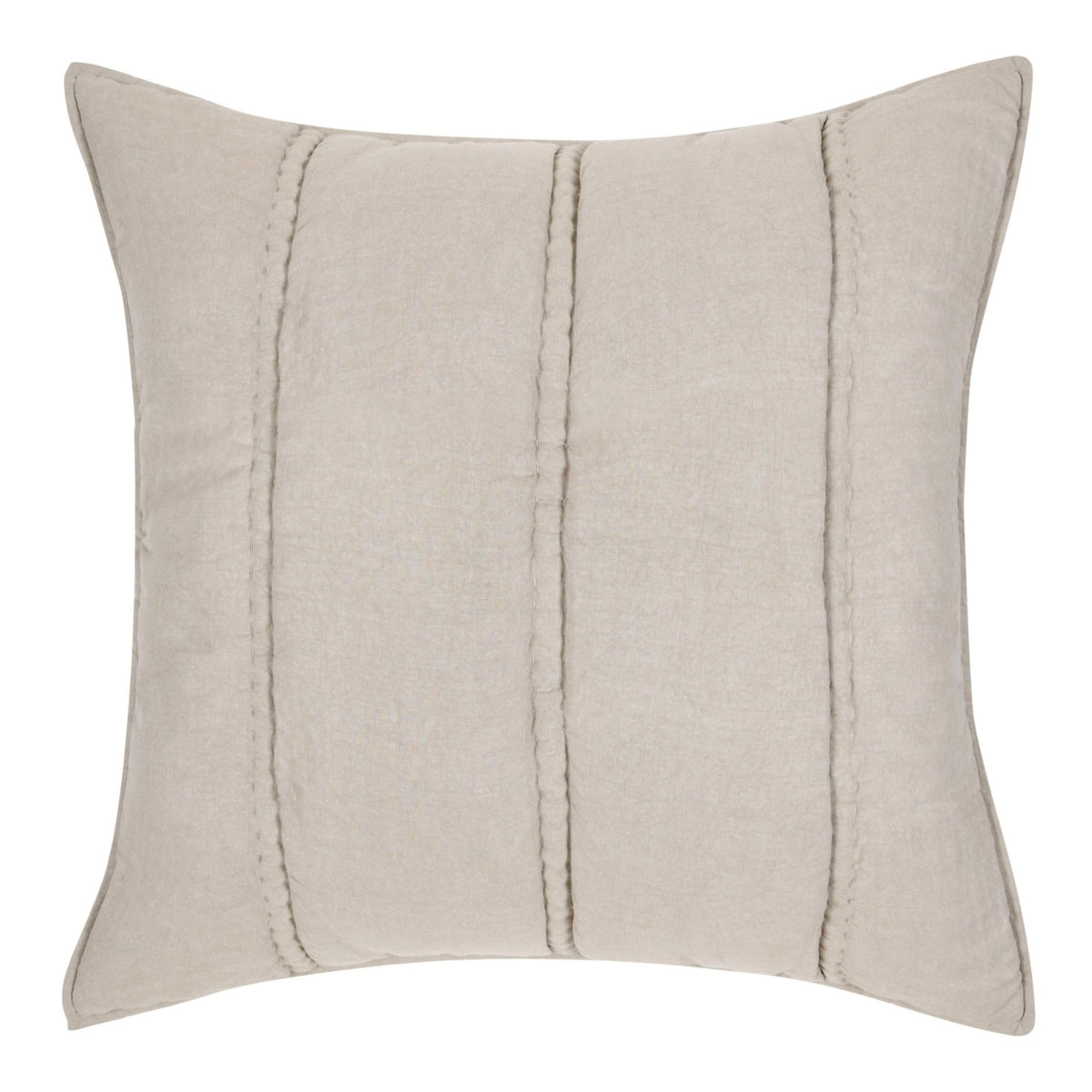 Euro Pillow Sham, 26 Inch Beige Channel Ramie and Cotton