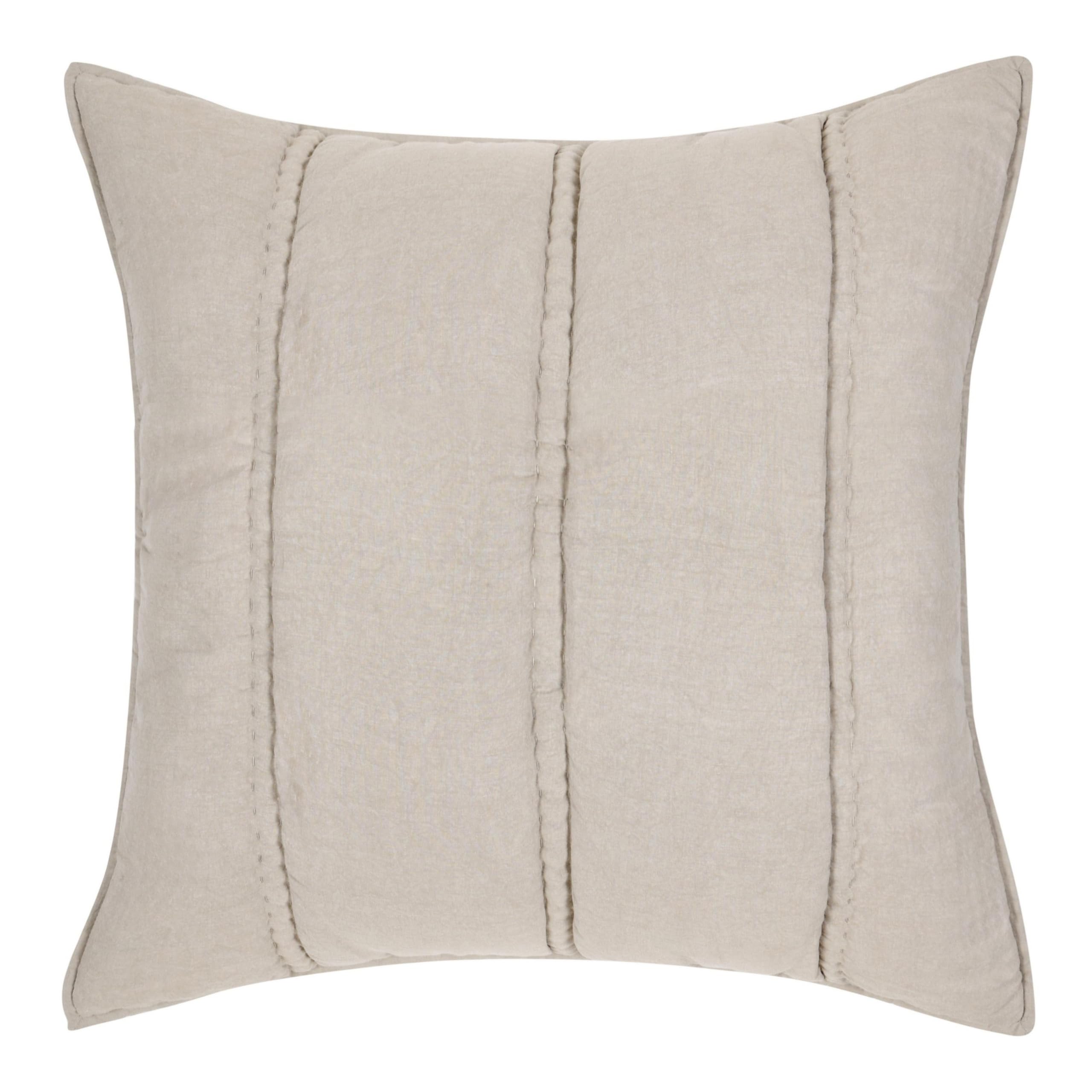 Benjara Rawi Square Euro Pillow Sham, 26 Inch Beige Channel Ramie and Cotton