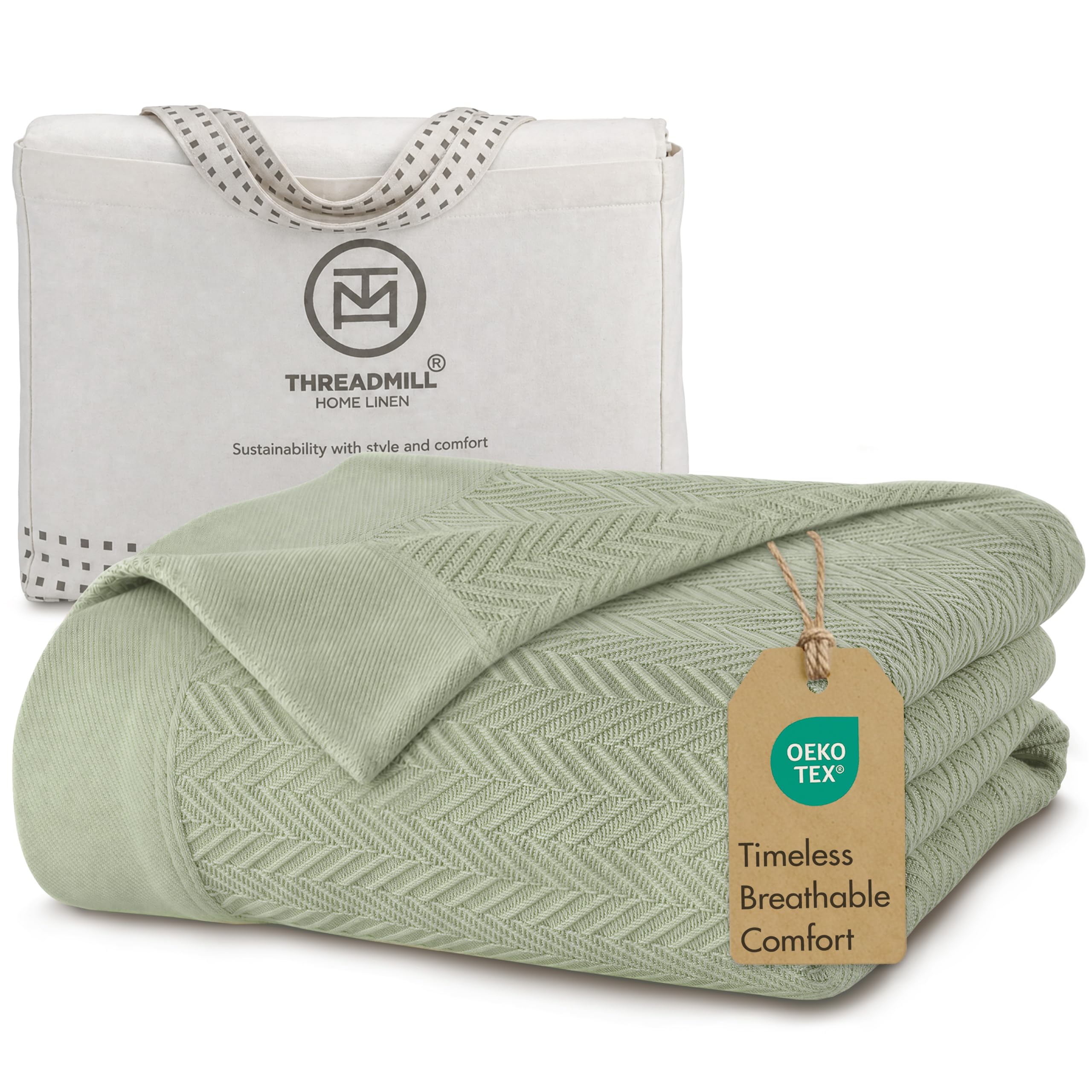 Threadmill Cotton Blanket, Herringbone All-Season Breathable