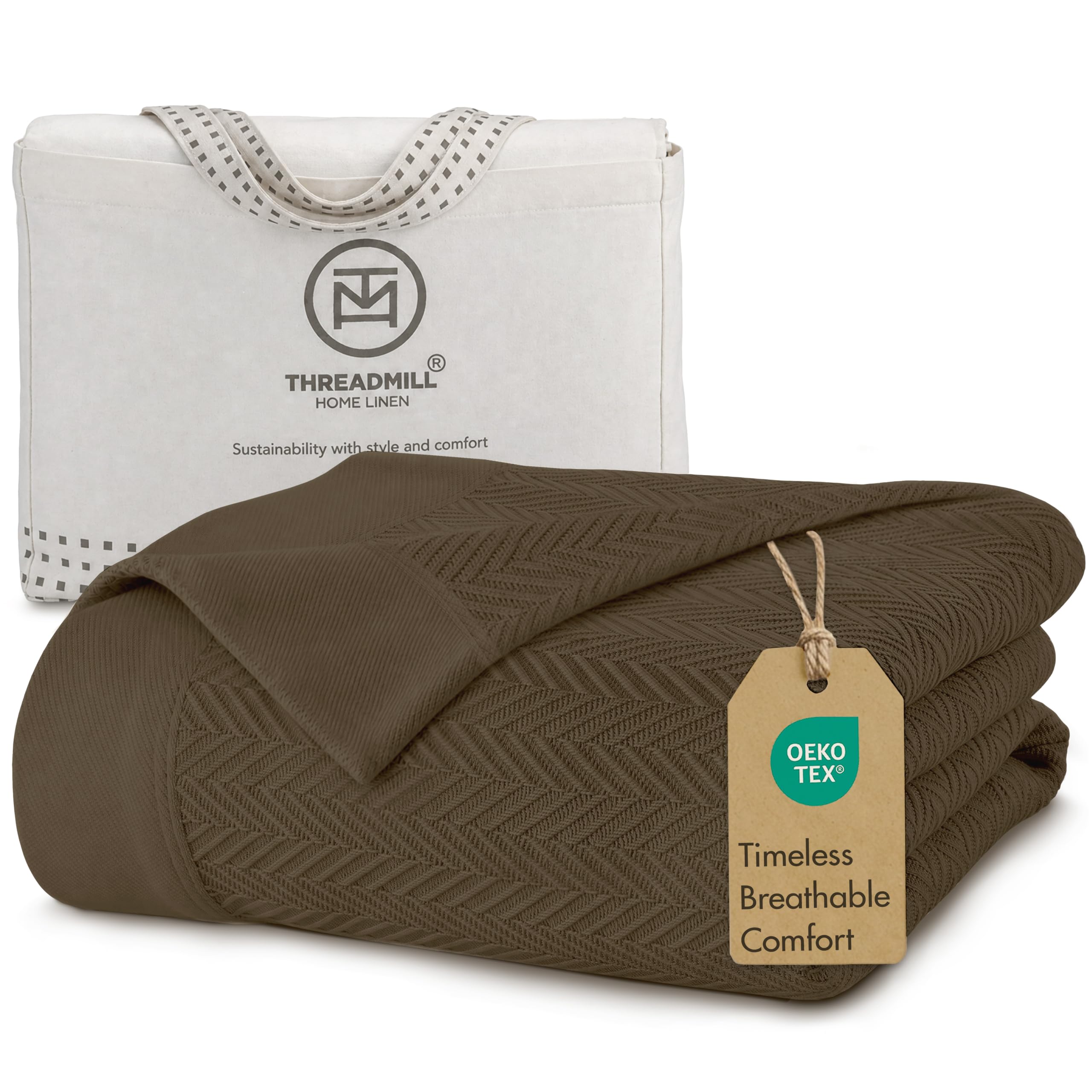 Threadmill Cotton Blanket, Herringbone All-Season Breathable