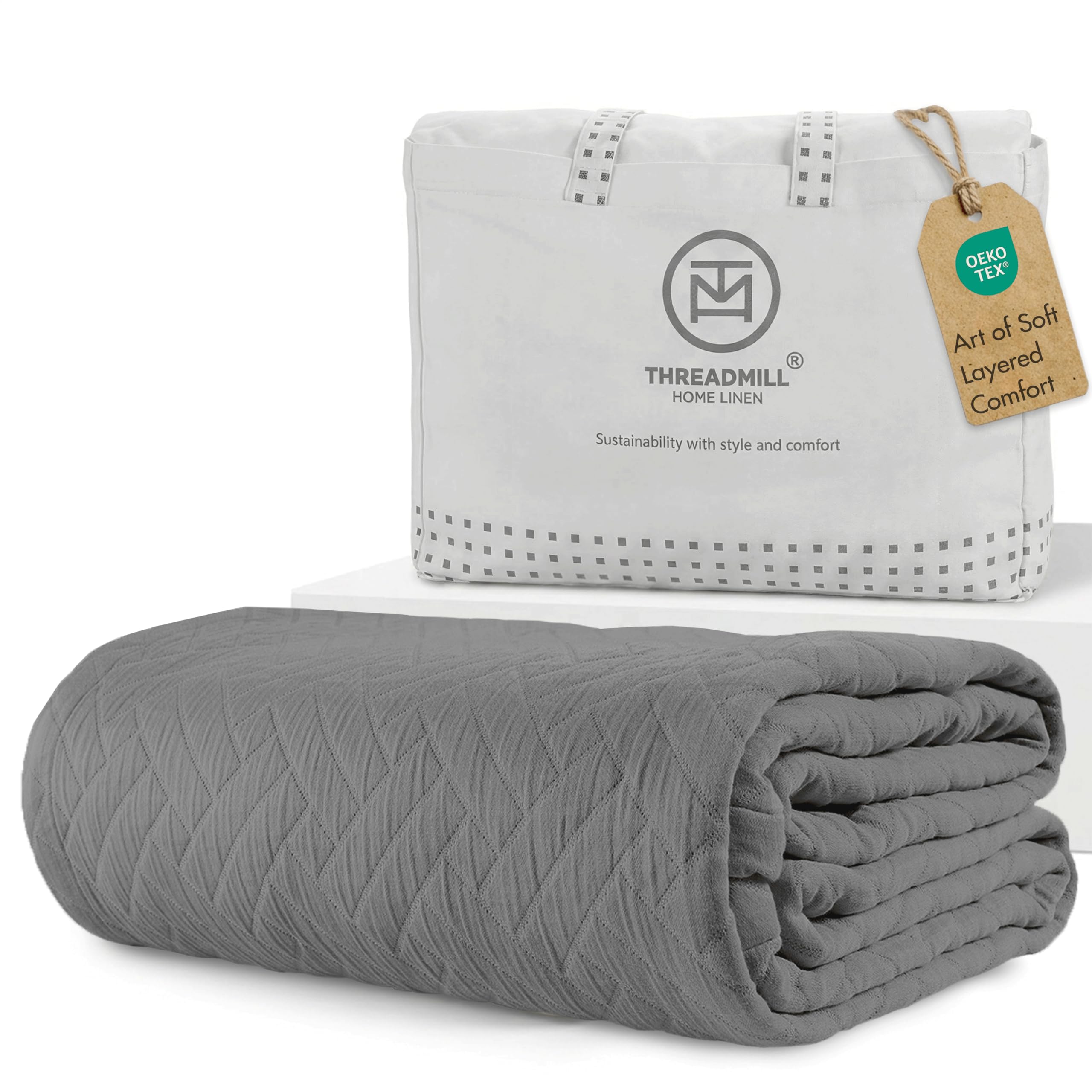 100% Cotton King Size Jacquard Blanket, Soft Lightweight All-Season Coverlet