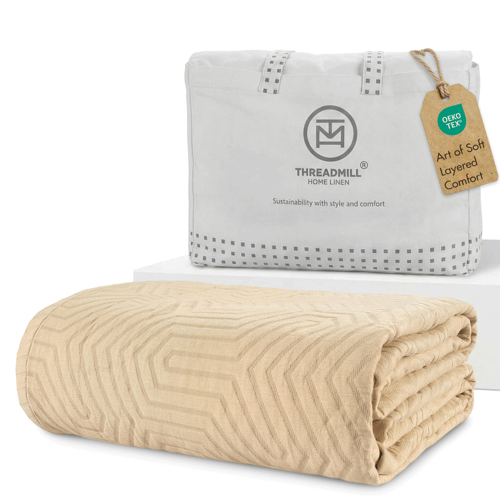100% Cotton King Size Jacquard Blanket, Soft Lightweight All-Season Coverlet