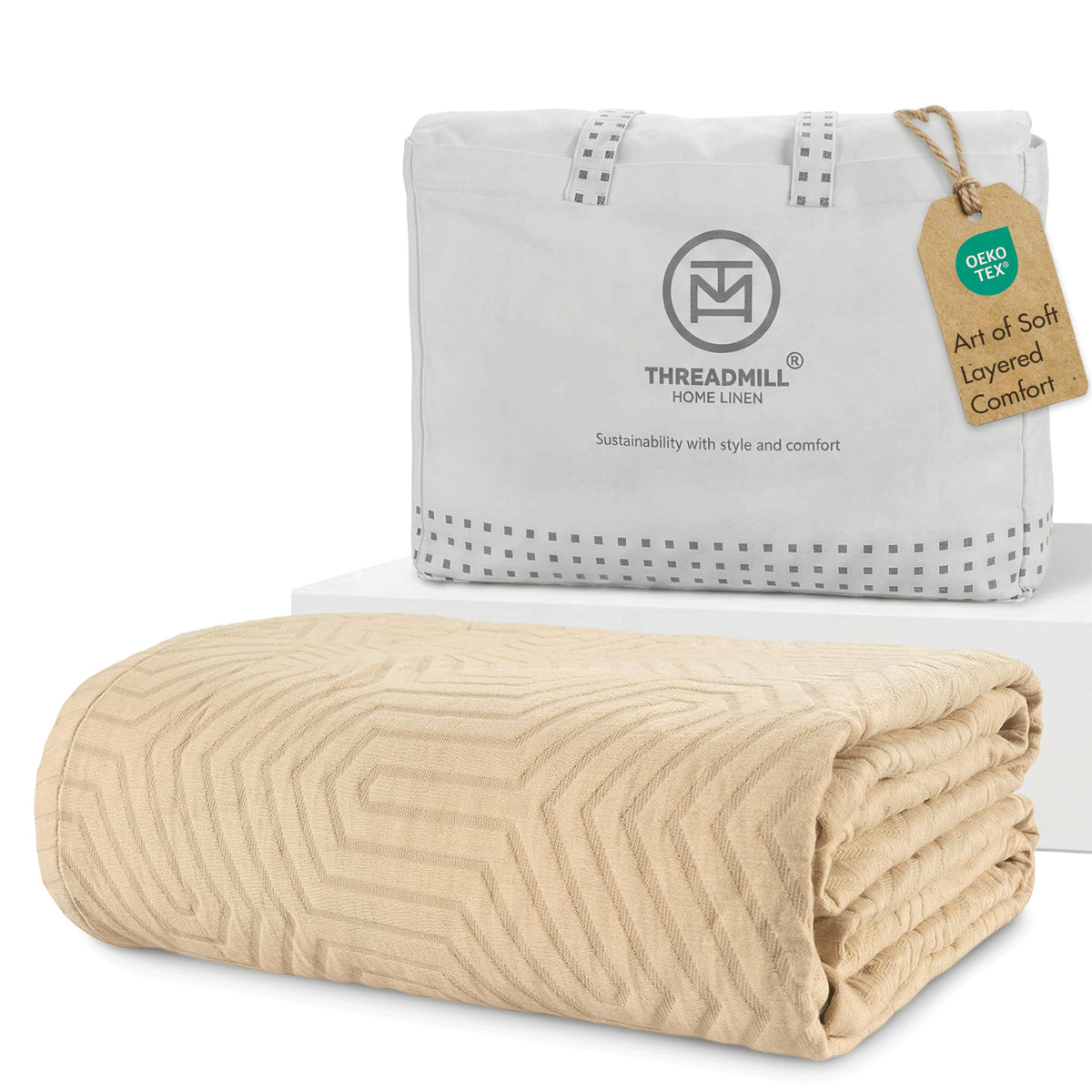 100% Cotton King Size Jacquard Blanket, Soft Lightweight All-Season Coverlet