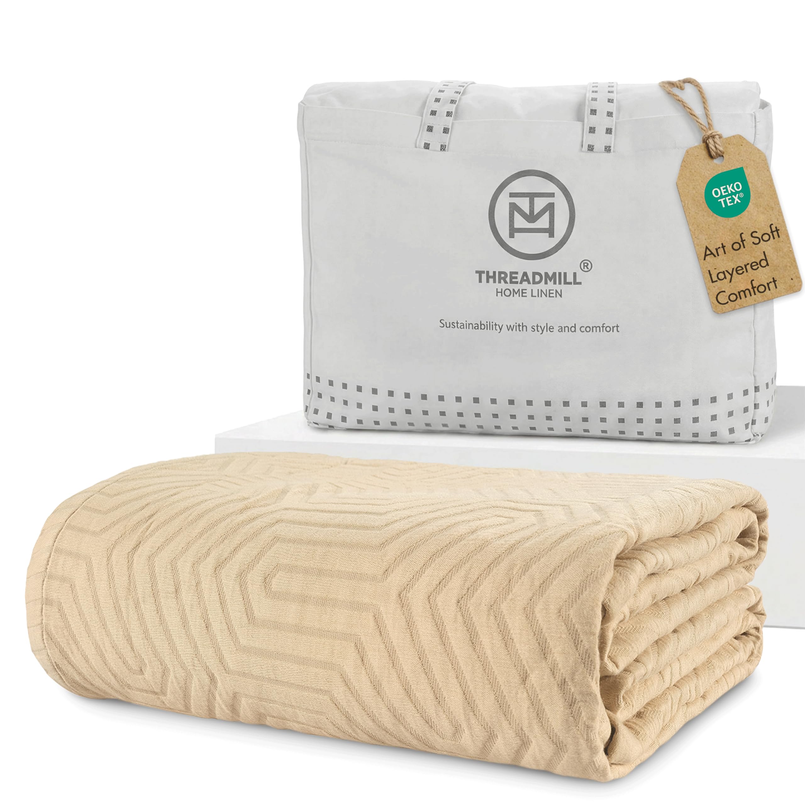 100% Cotton King Size Jacquard Blanket, Soft Lightweight All-Season Coverlet