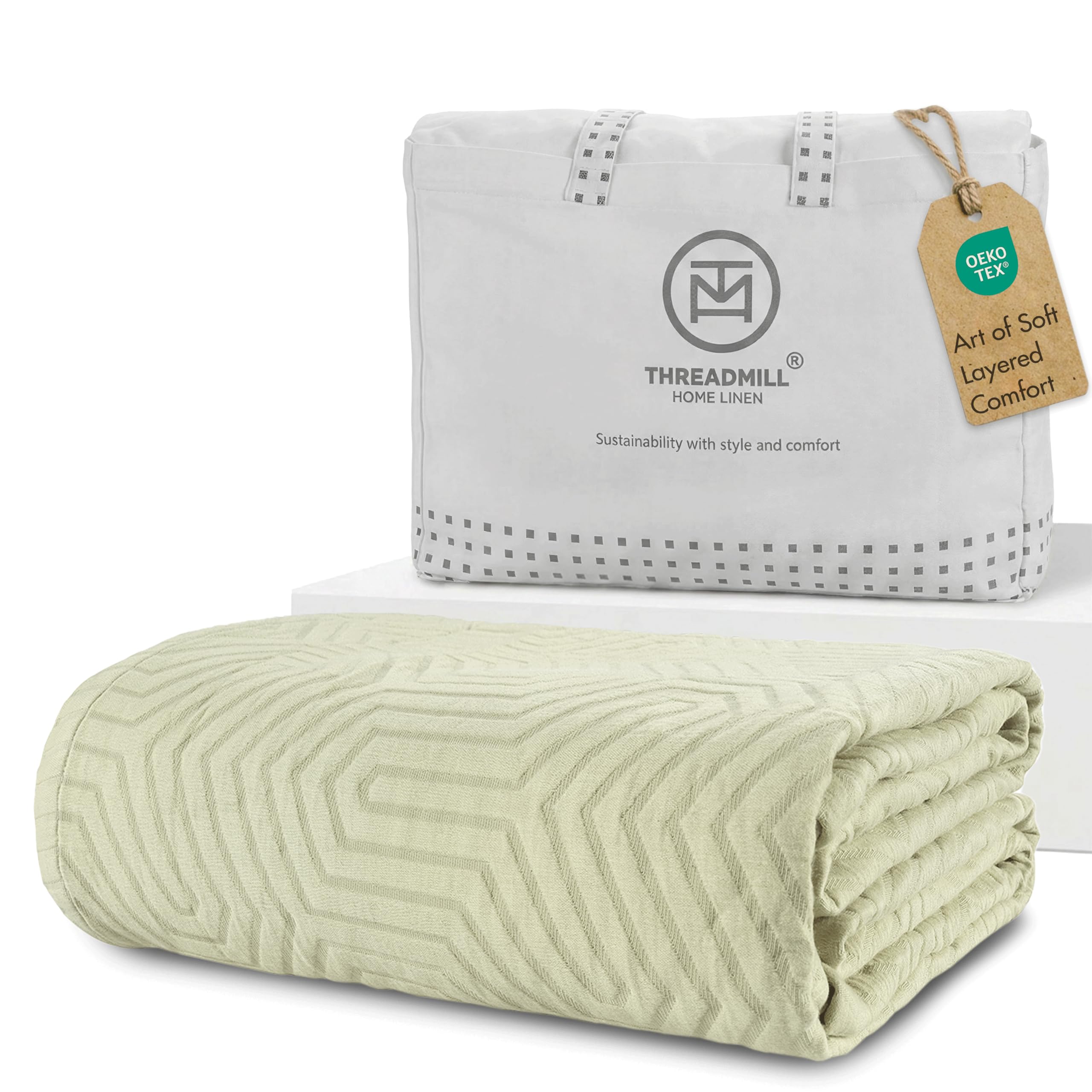 100% Cotton King Size Jacquard Blanket, Soft Lightweight All-Season Coverlet
