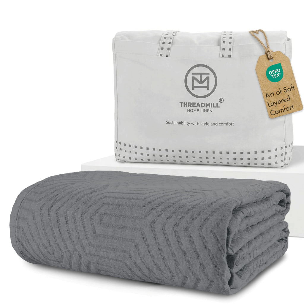 100% Cotton King Size Jacquard Blanket, Soft Lightweight All-Season Coverlet