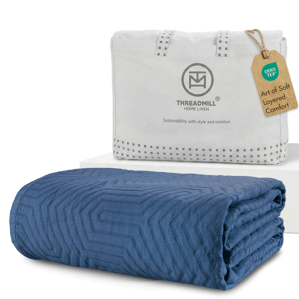 100% Cotton King Size Jacquard Blanket, Soft Lightweight All-Season Coverlet