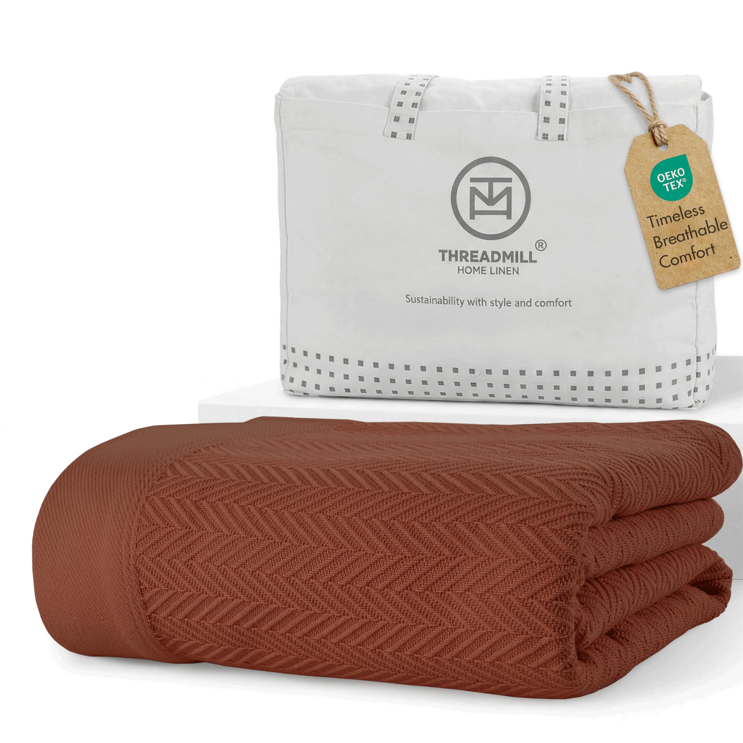 Threadmill Cotton Blanket, Herringbone All-Season Breathable