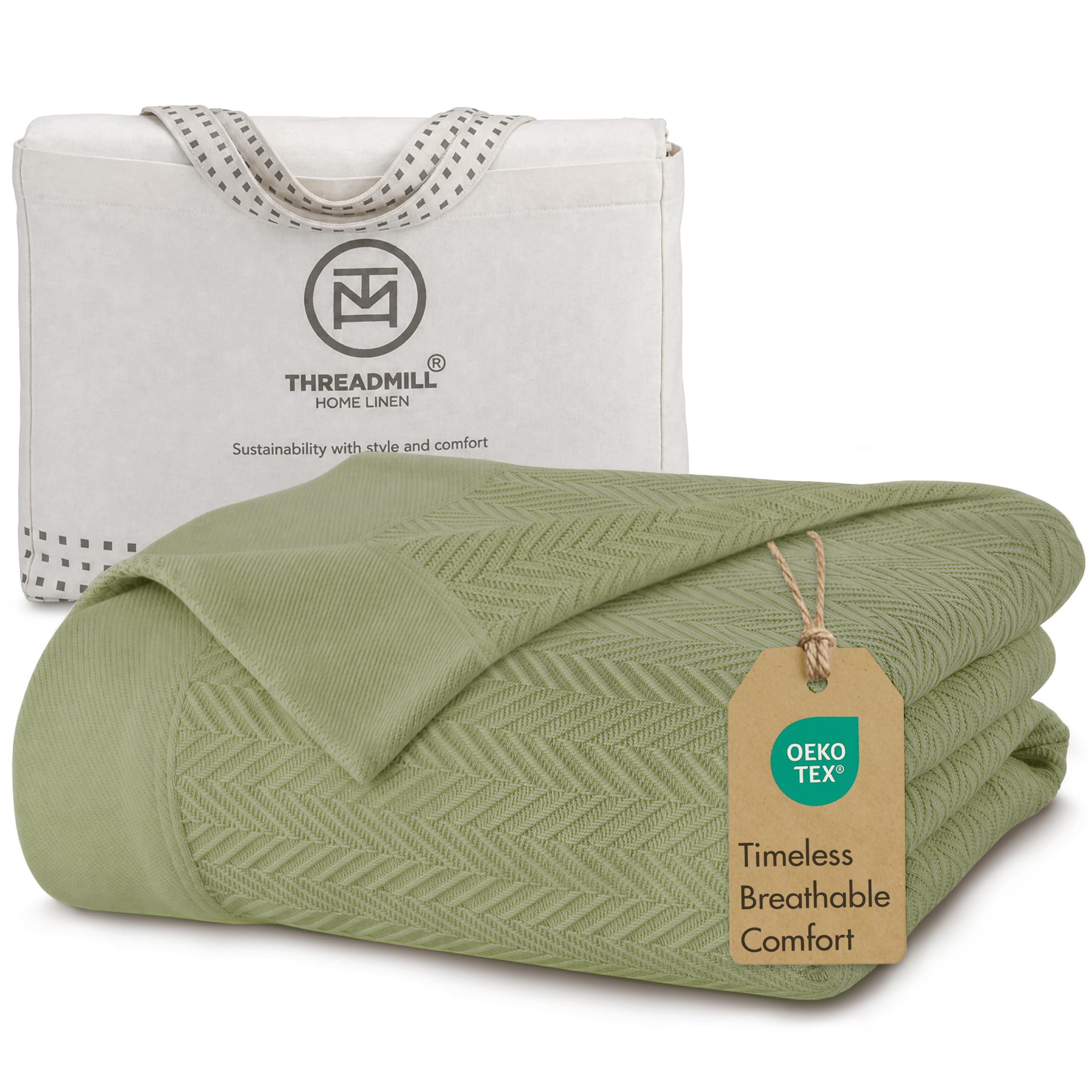 Threadmill Cotton Blanket, Herringbone All-Season Breathable