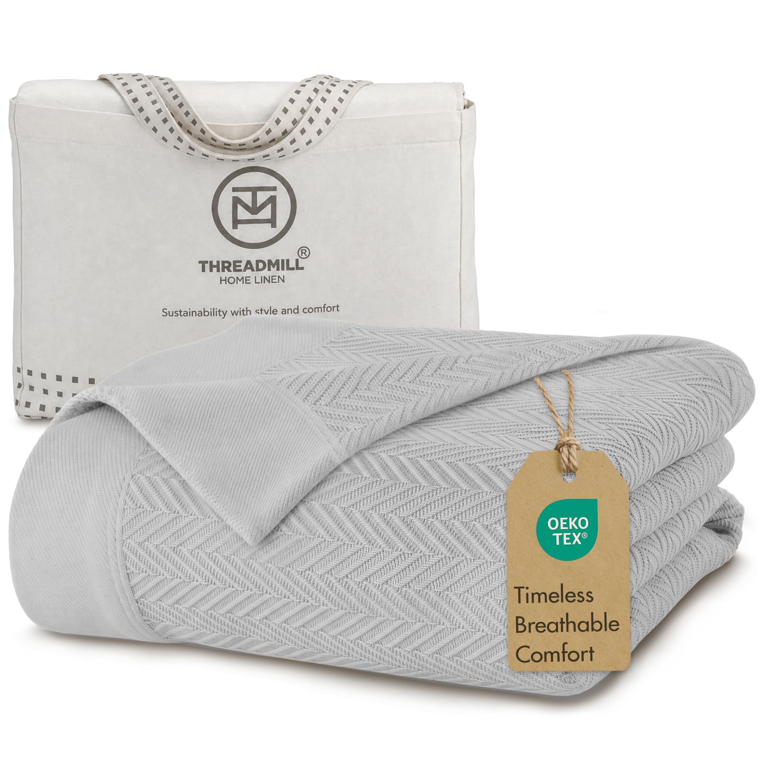 Threadmill Cotton Blanket, Herringbone All-Season Breathable