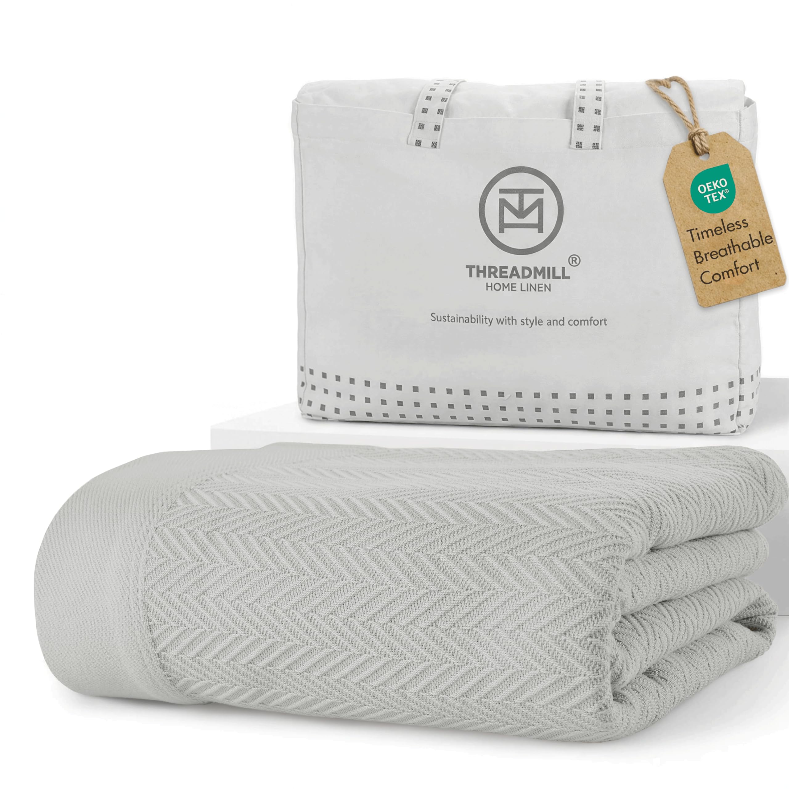 Threadmill Cotton Blanket, Herringbone All-Season Breathable