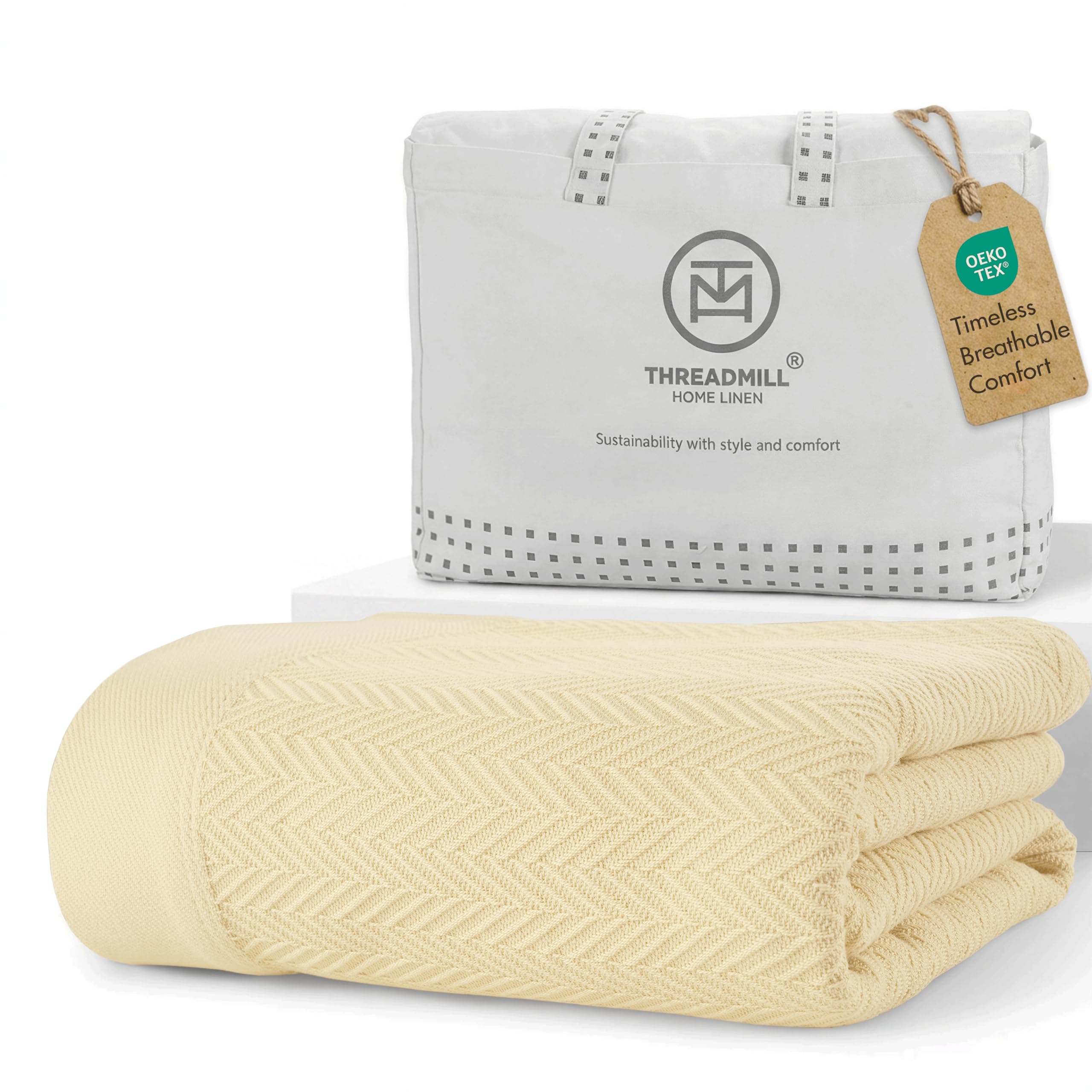 Threadmill Cotton Blanket, Herringbone All-Season Breathable