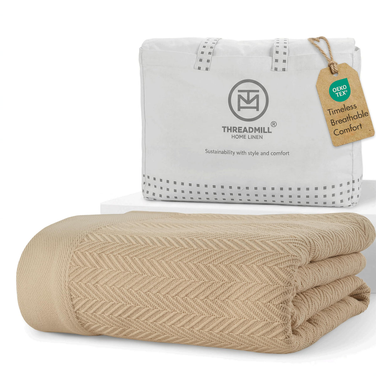 Threadmill Cotton Blanket, Herringbone All-Season Breathable