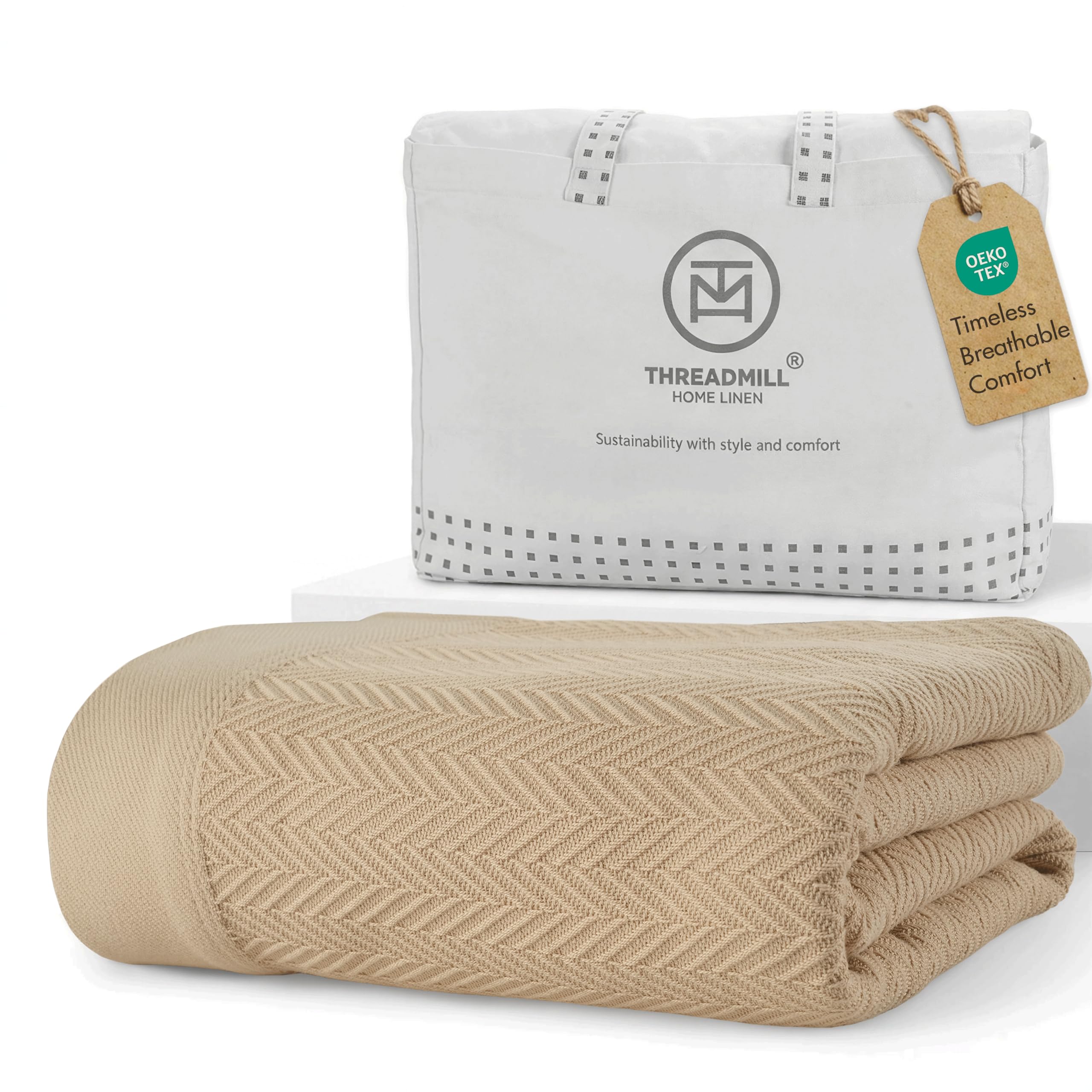 Threadmill Cotton Blanket, Herringbone All-Season Breathable