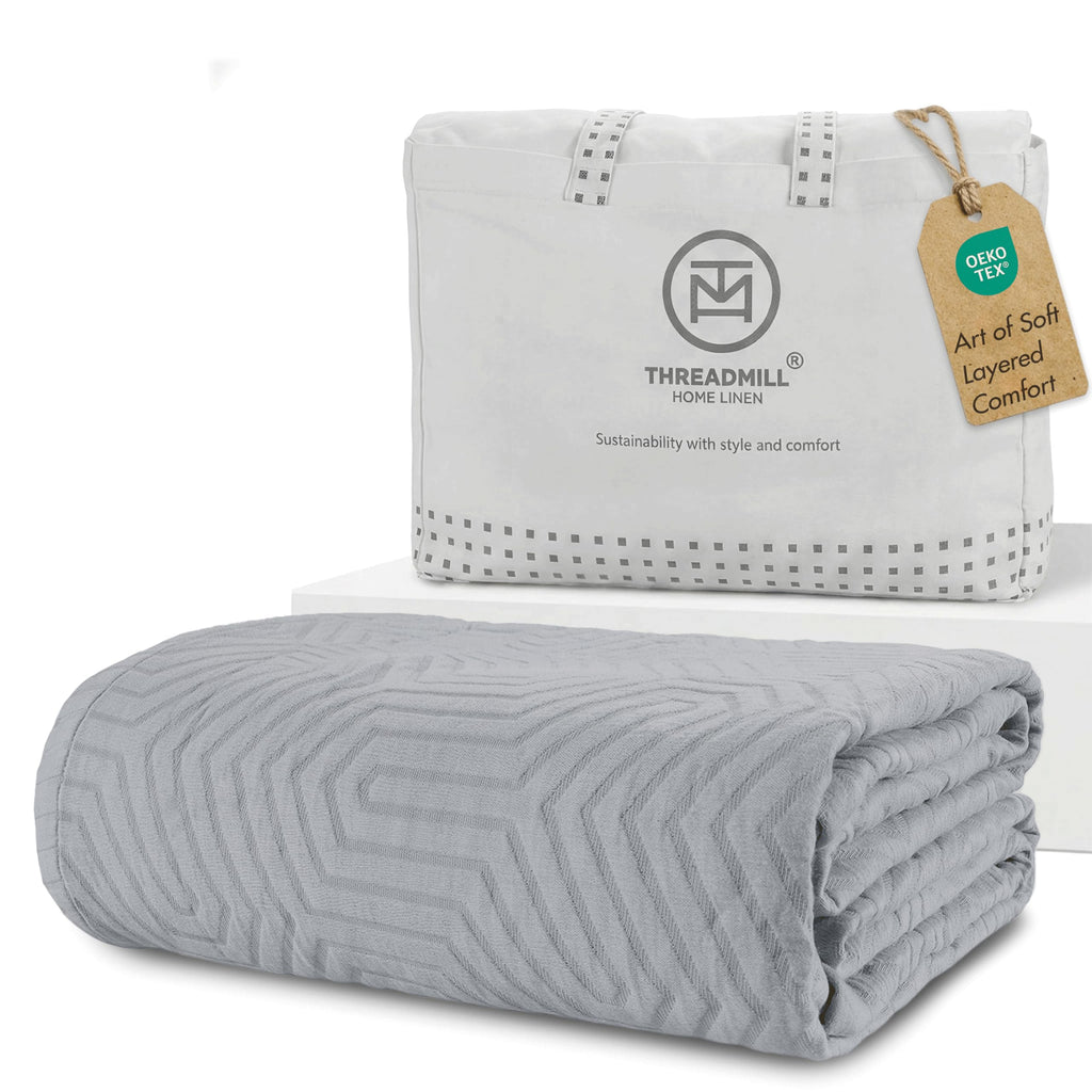 100% Cotton King Size Jacquard Blanket, Soft Lightweight All-Season Coverlet