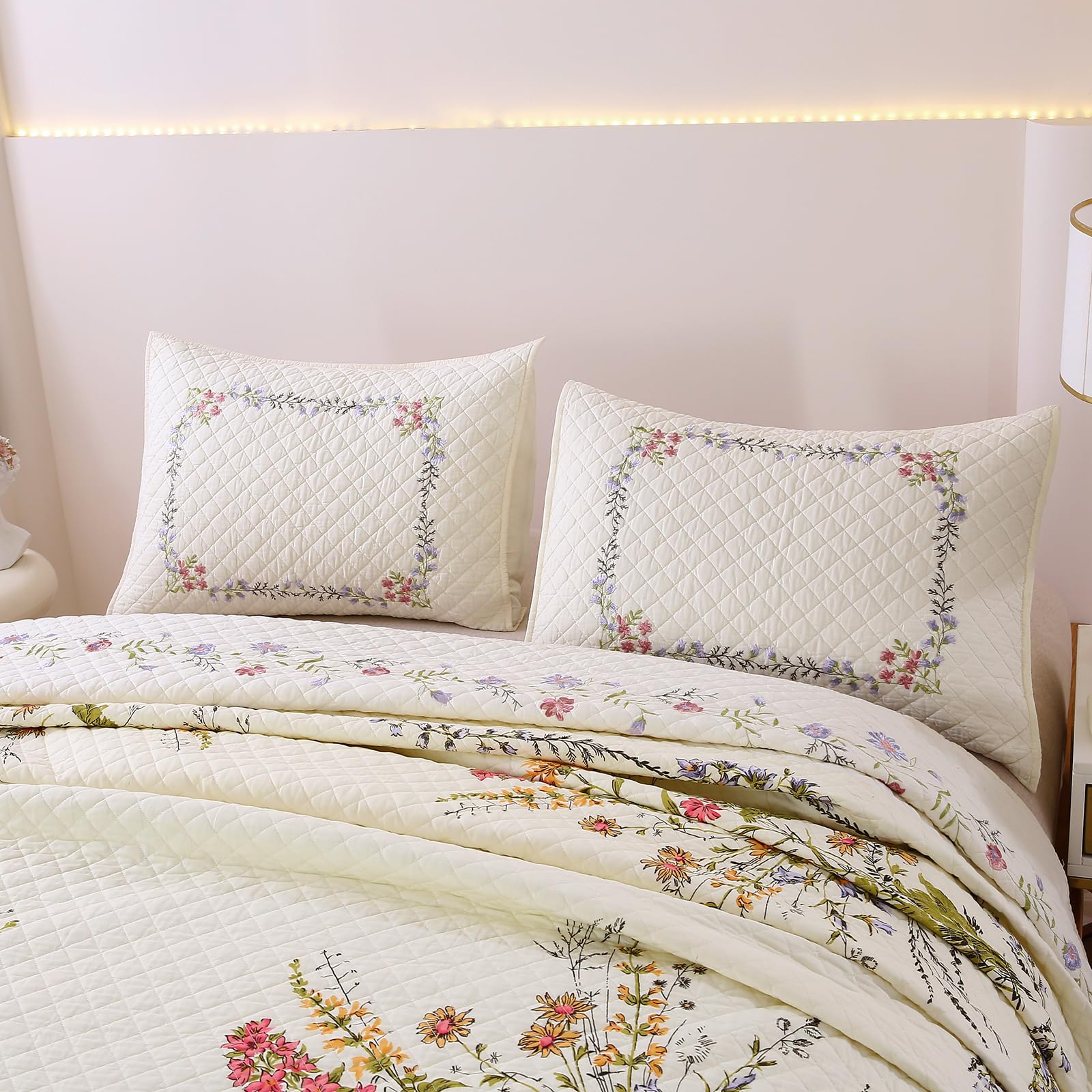 3-Piece Cotton Embroidered Reversible Quilt Set with 2 Pillow Shams