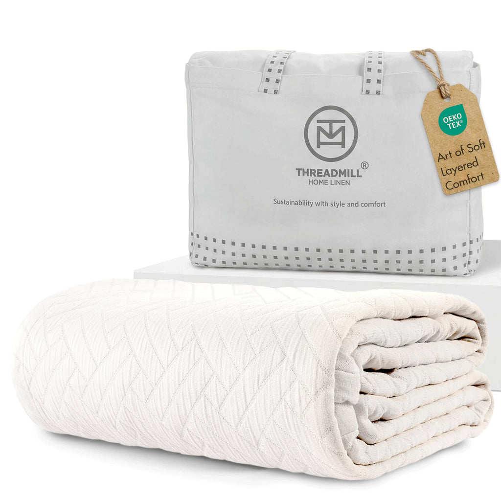 100% Cotton King Size Jacquard Blanket, Soft Lightweight All-Season Coverlet