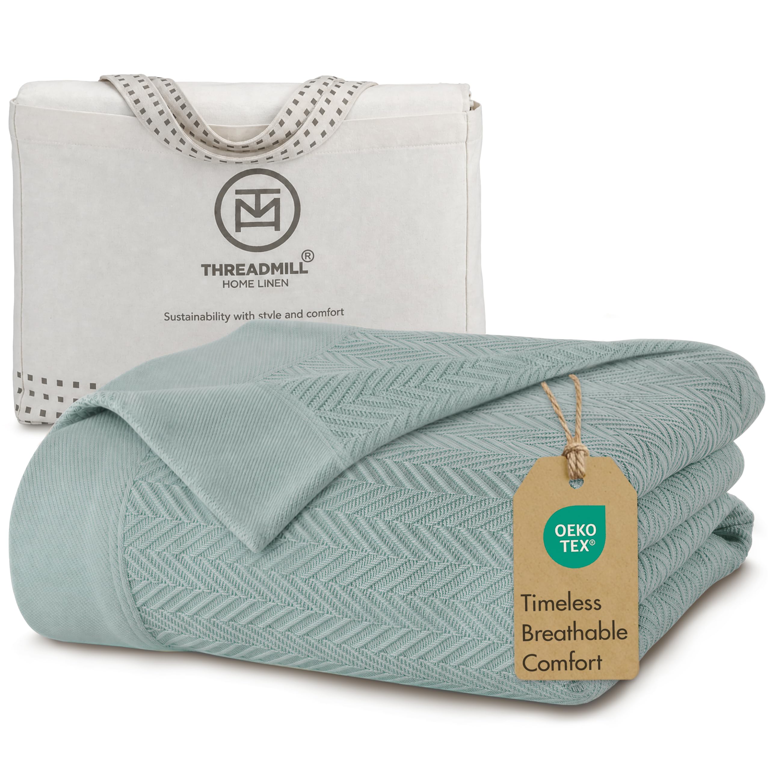 Threadmill Cotton Blanket, Herringbone All-Season Breathable