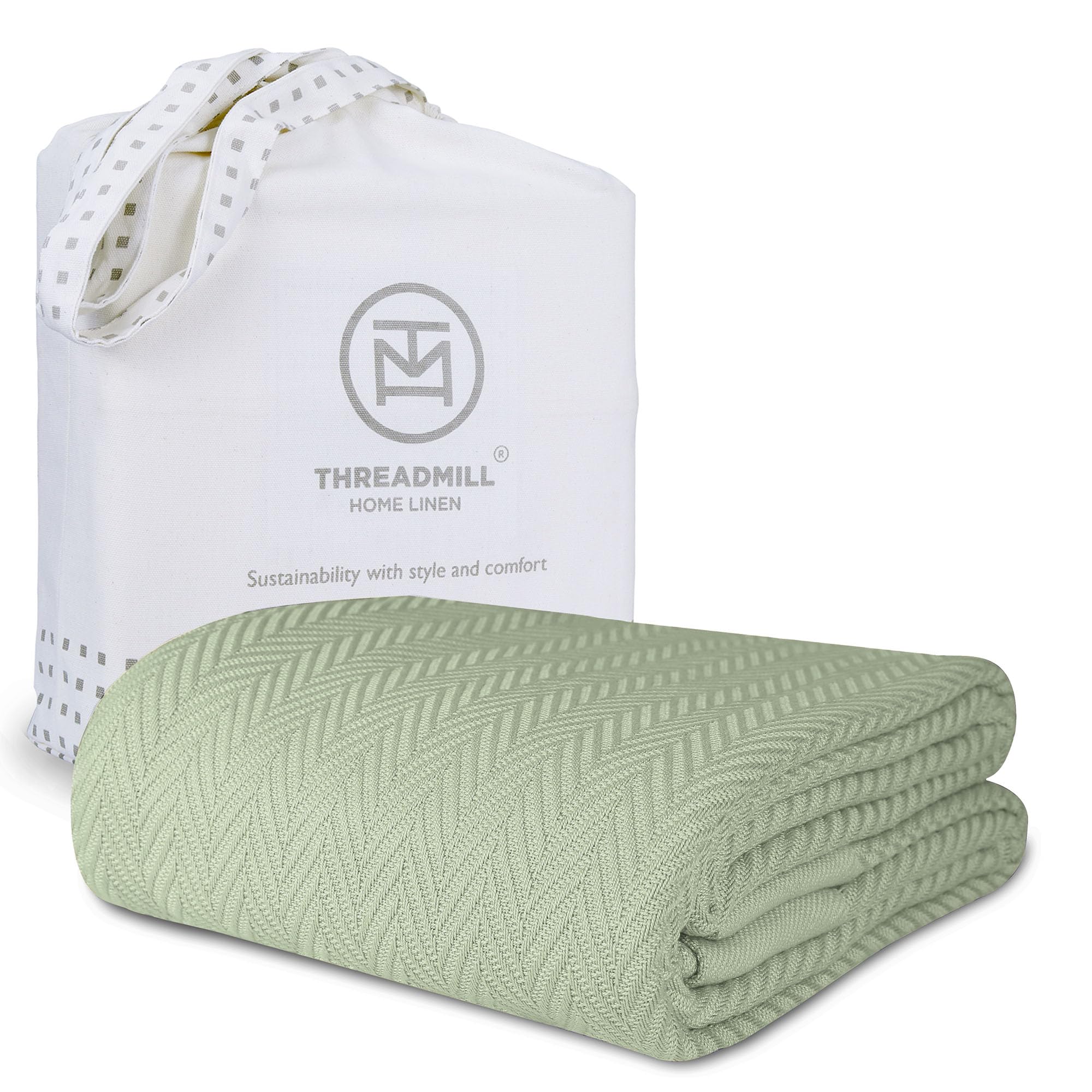 Threadmill Cotton Blanket, Herringbone All-Season Breathable