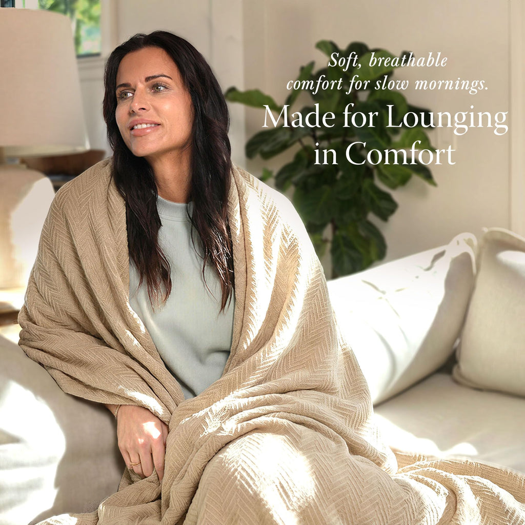 Threadmill Cotton Blanket, Herringbone All-Season Breathable