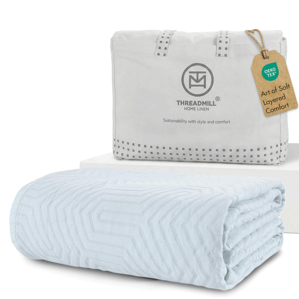 100% Cotton King Size Jacquard Blanket, Soft Lightweight All-Season Coverlet
