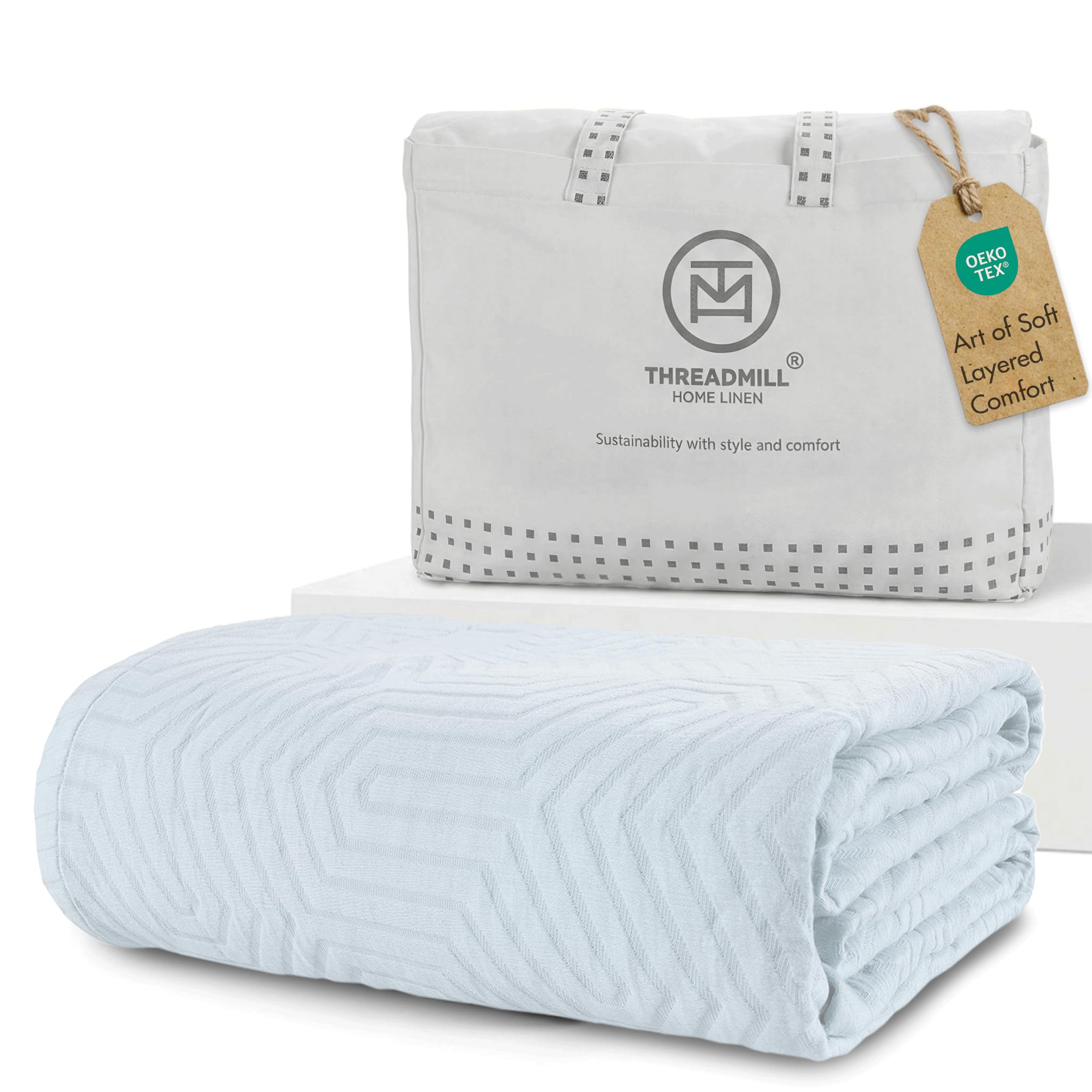 100% Cotton King Size Jacquard Blanket, Soft Lightweight All-Season Coverlet