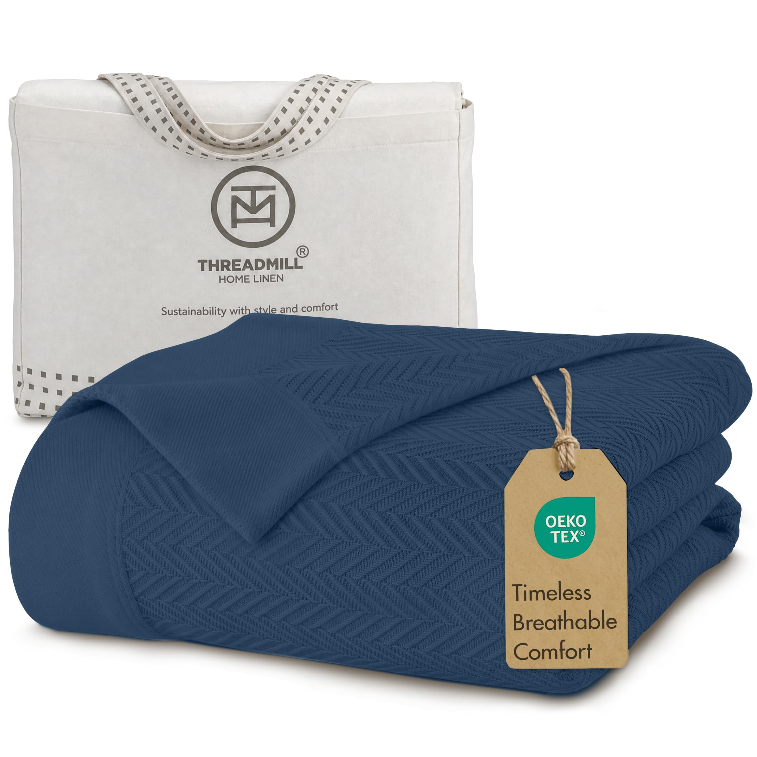Threadmill Cotton Blanket, Herringbone All-Season Breathable