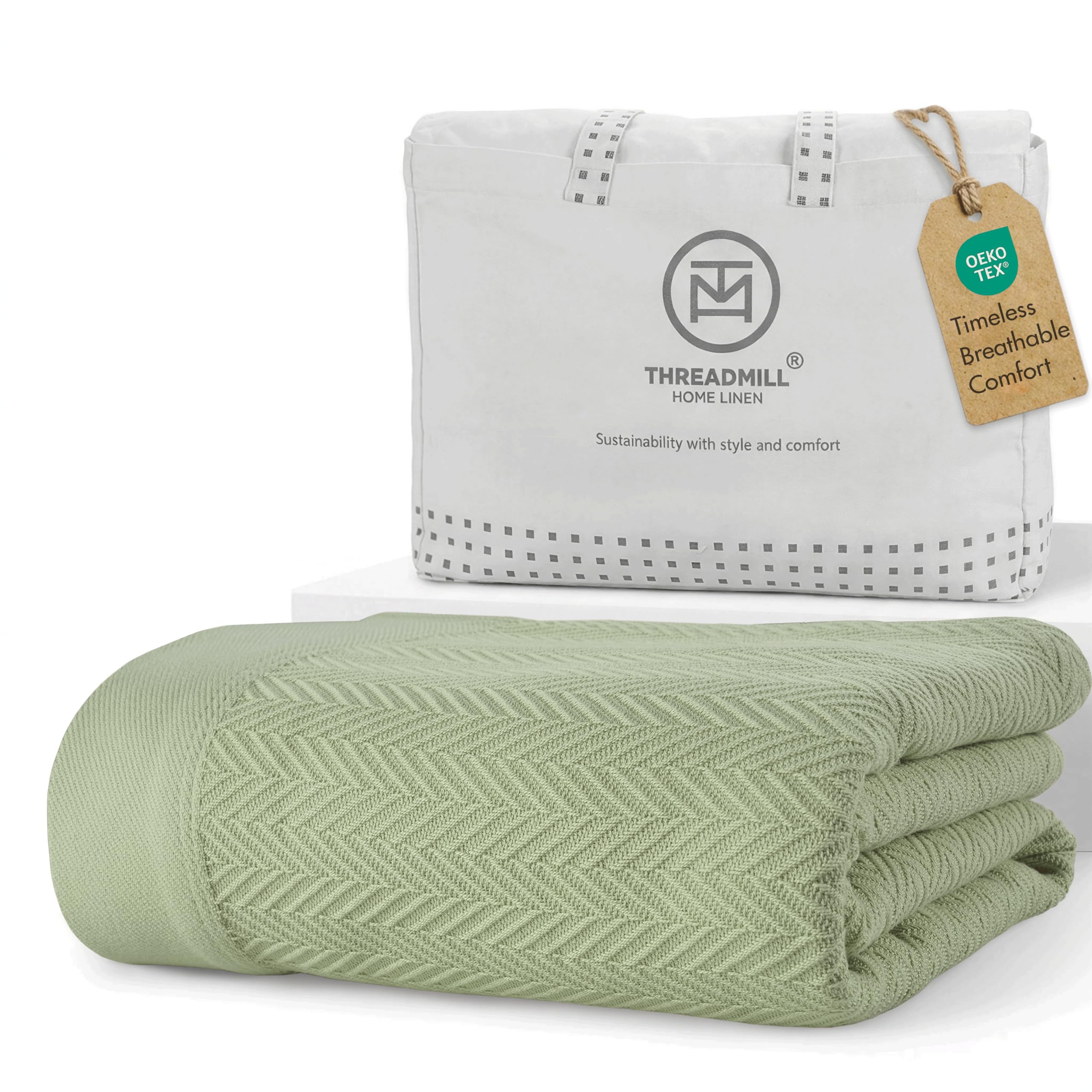Threadmill Cotton Blanket, Herringbone All-Season Breathable