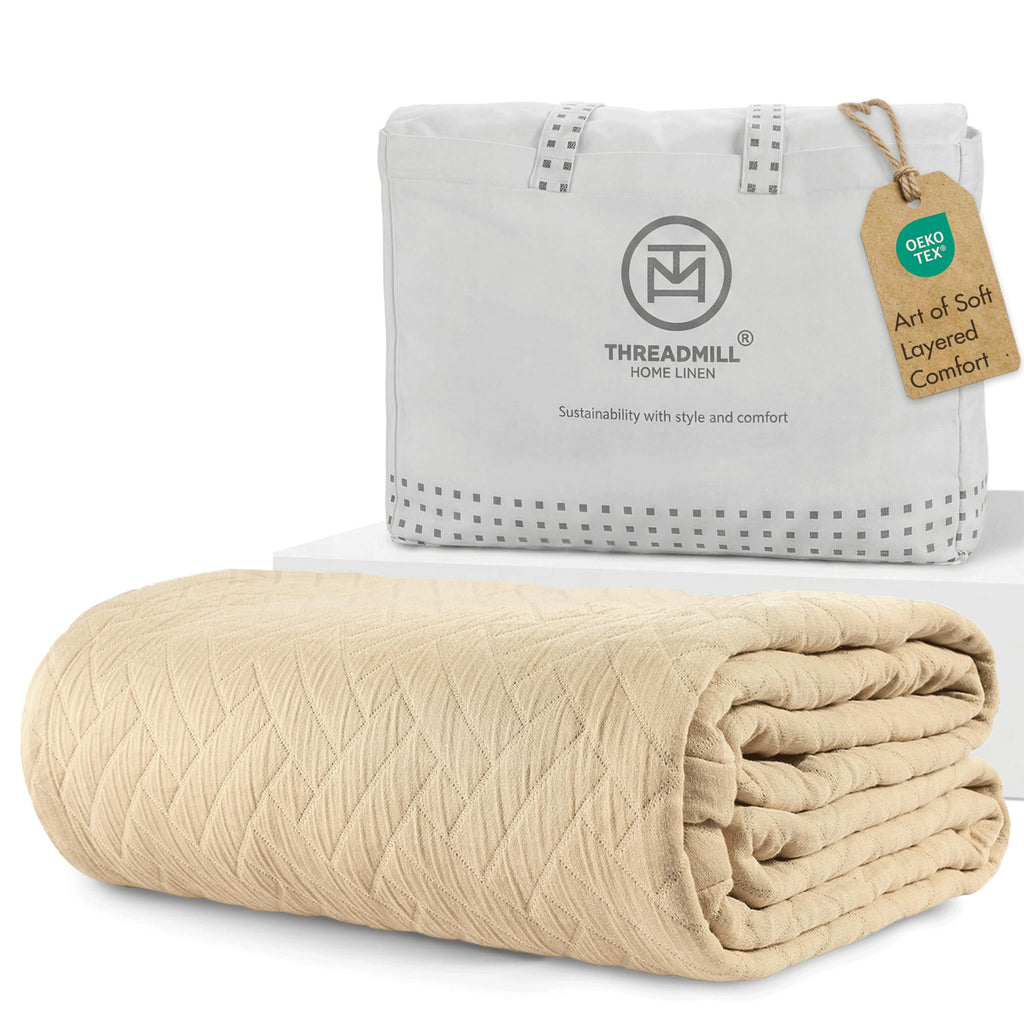 100% Cotton King Size Jacquard Blanket, Soft Lightweight All-Season Coverlet