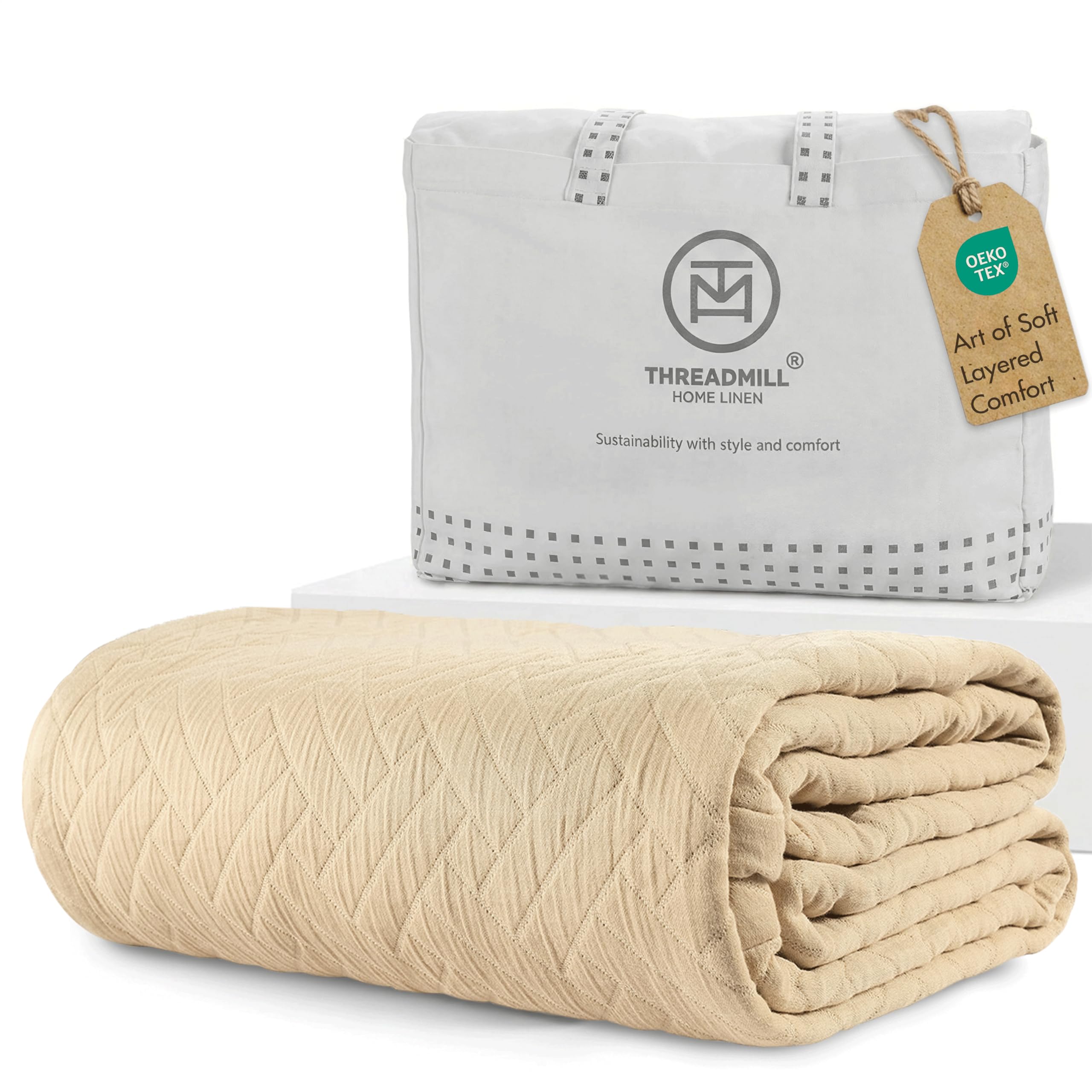 100% Cotton King Size Jacquard Blanket, Soft Lightweight All-Season Coverlet