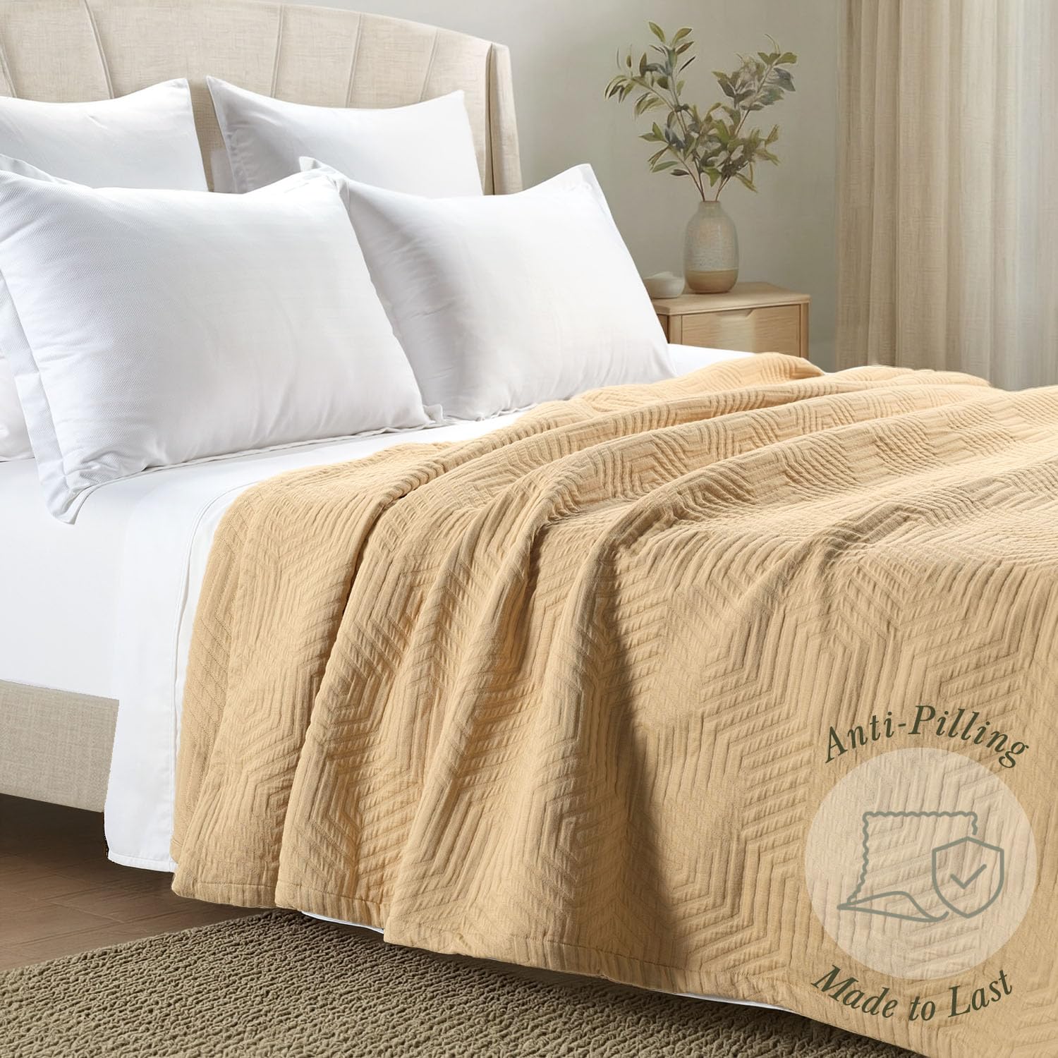 100% Cotton King Size Jacquard Blanket, Soft Lightweight All-Season Coverlet