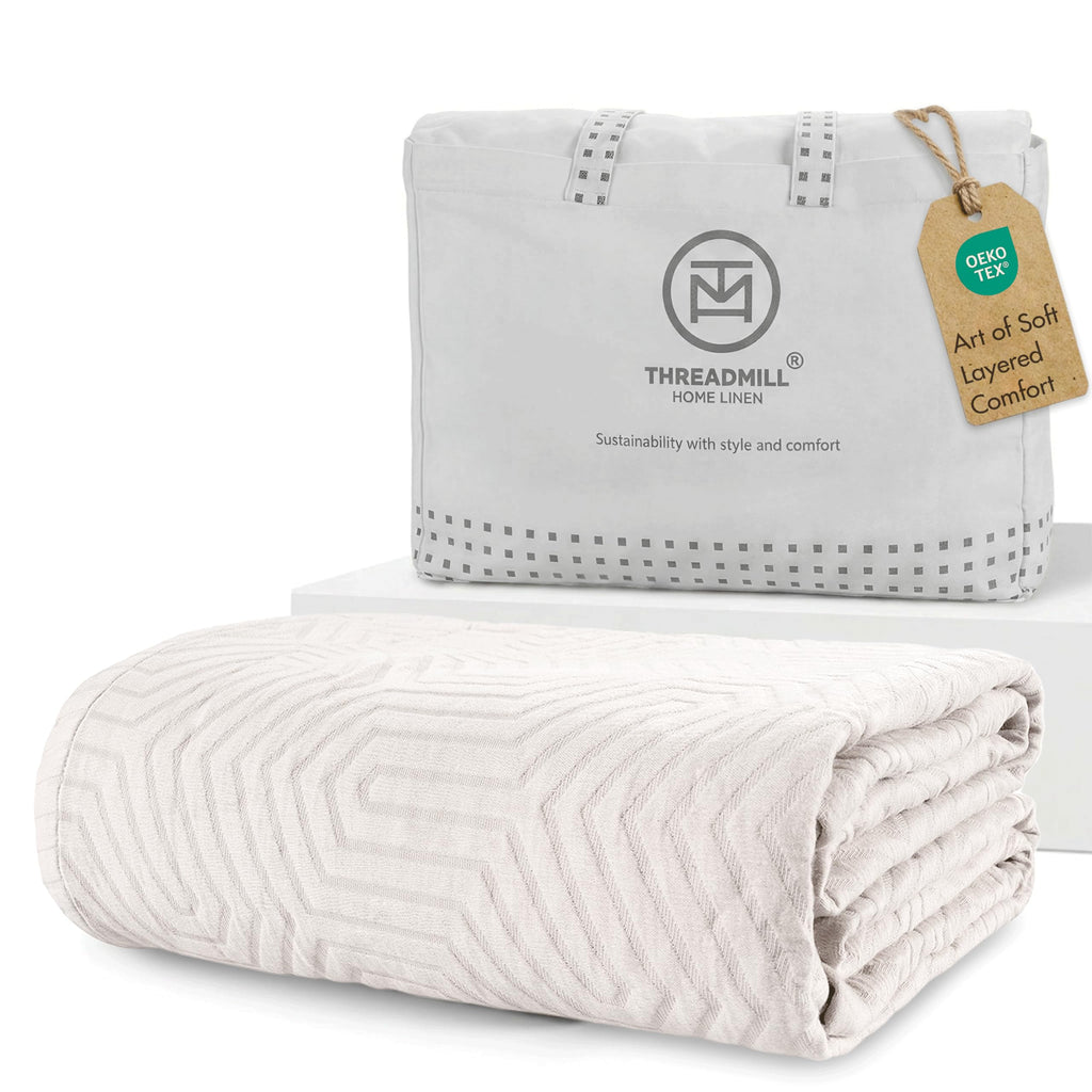100% Cotton King Size Jacquard Blanket, Soft Lightweight All-Season Coverlet
