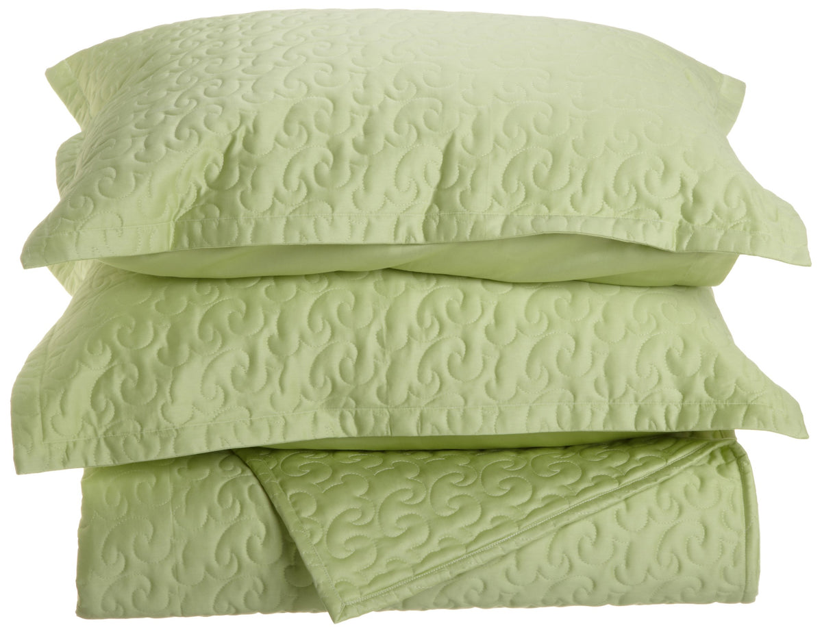 Egyptian Cotton Quilted Coverlet Set, Queen, Spring Green