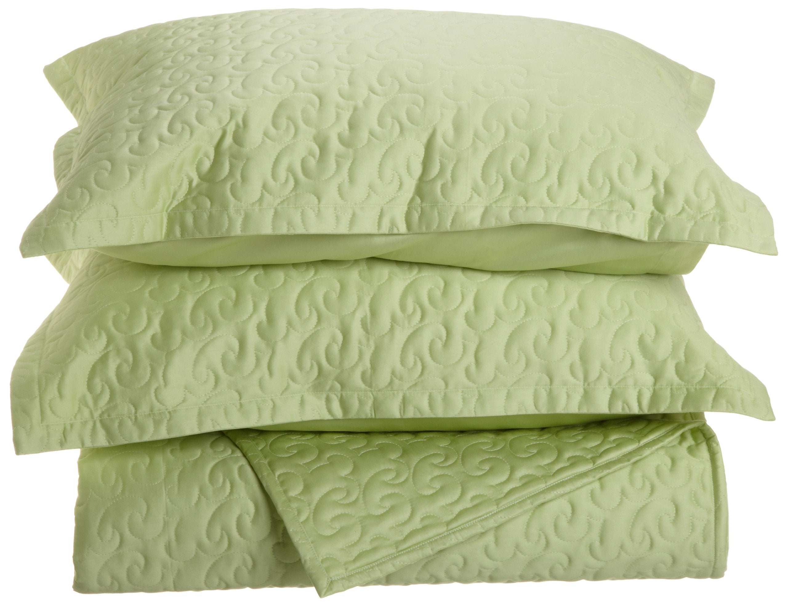 Egyptian Cotton Quilted Coverlet Set, Queen, Spring Green