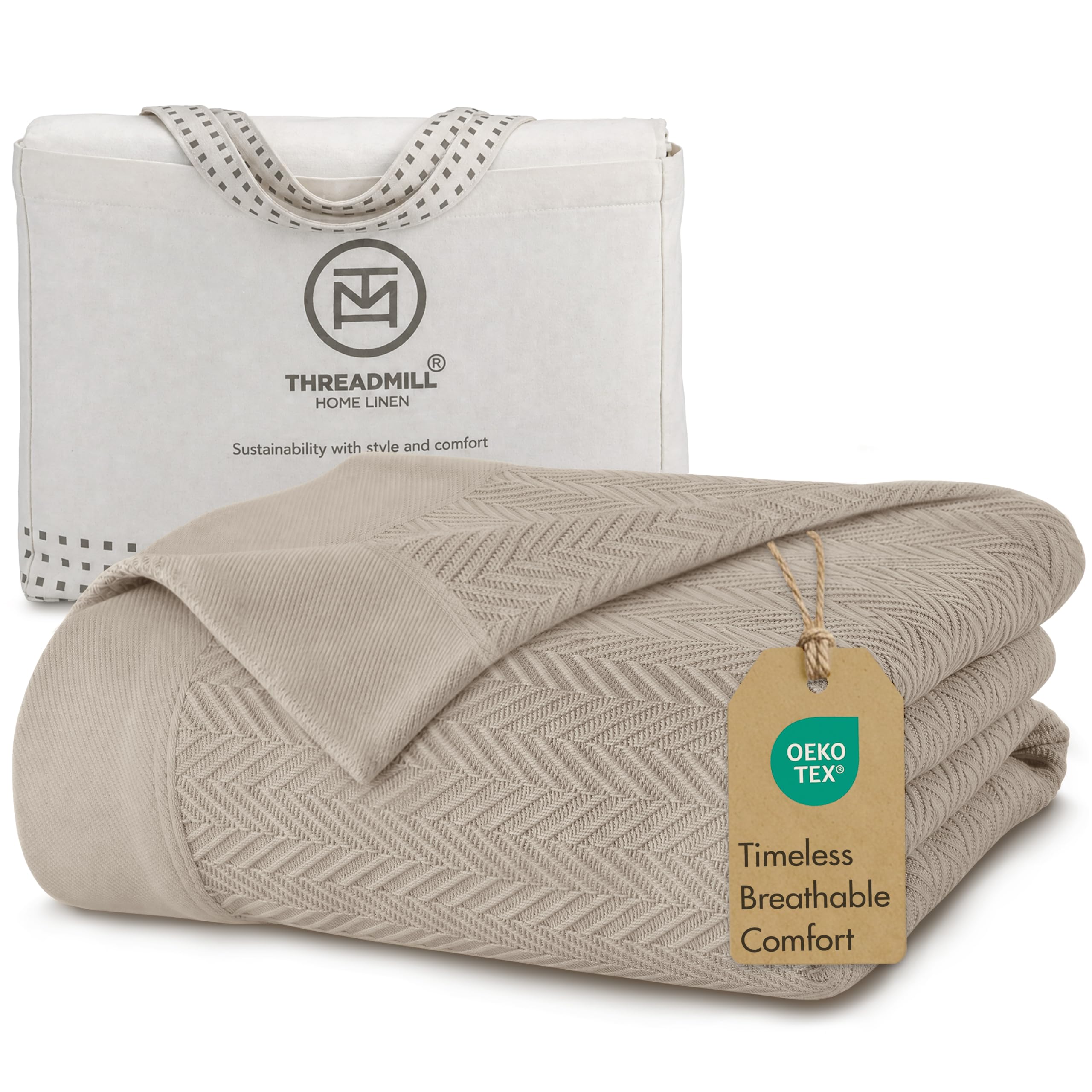 Threadmill Cotton Blanket, Herringbone All-Season Breathable