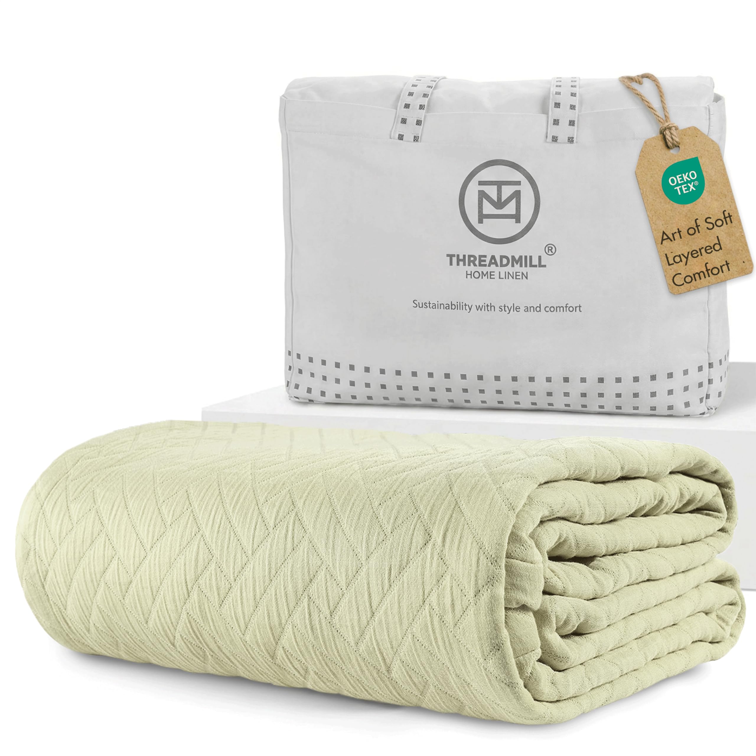 100% Cotton King Size Jacquard Blanket, Soft Lightweight All-Season Coverlet