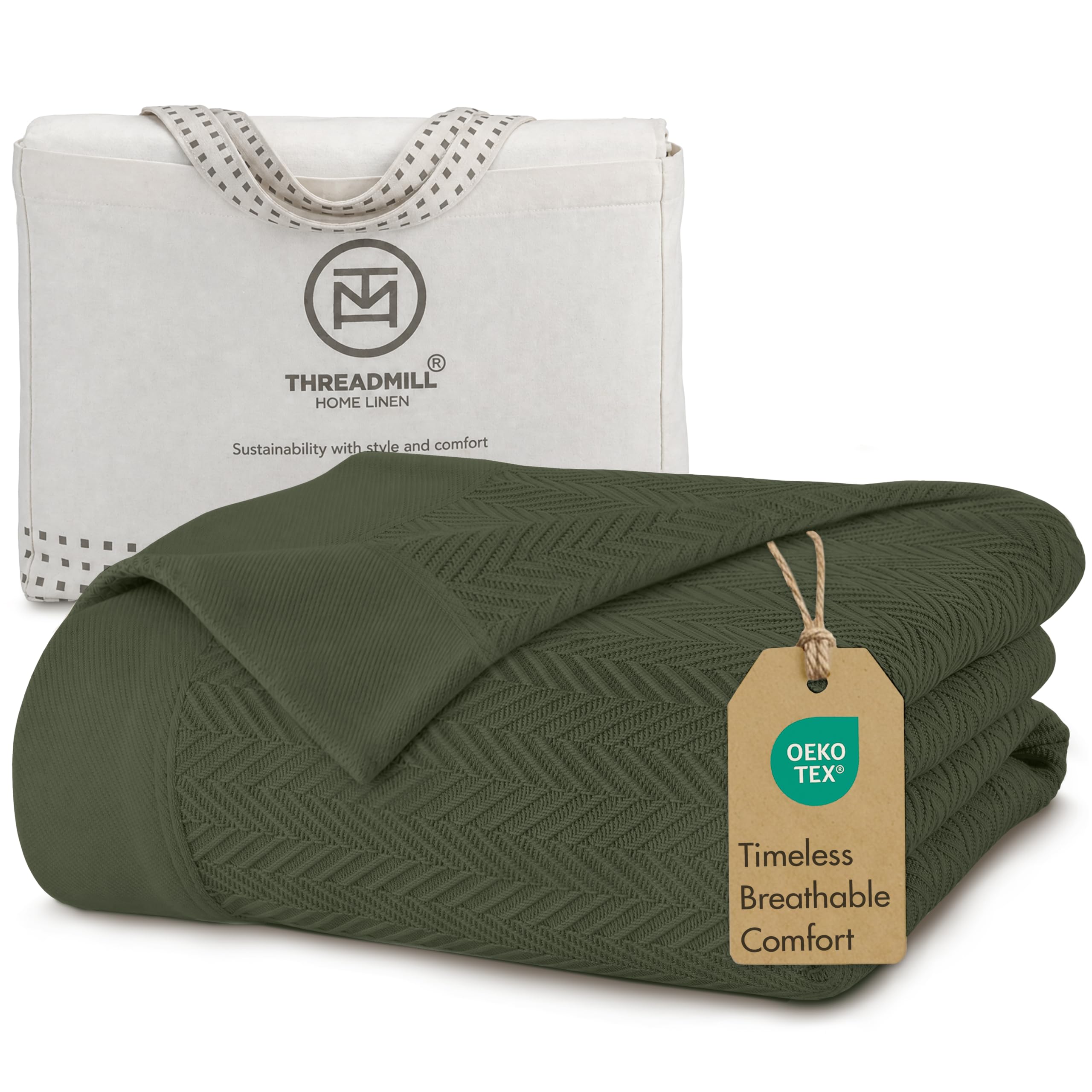 Threadmill Cotton Blanket, Herringbone All-Season Breathable