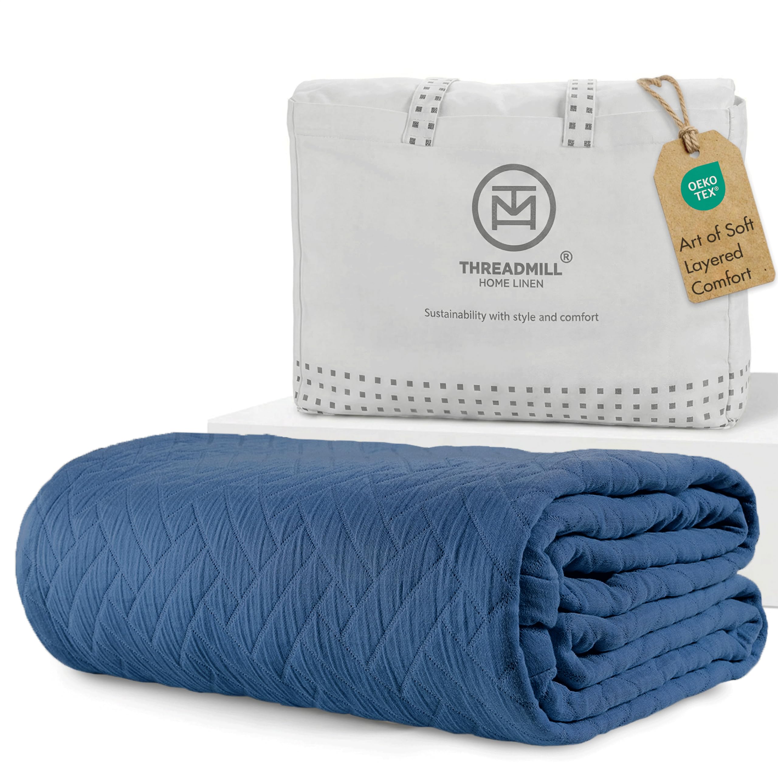 100% Cotton King Size Jacquard Blanket, Soft Lightweight All-Season Coverlet