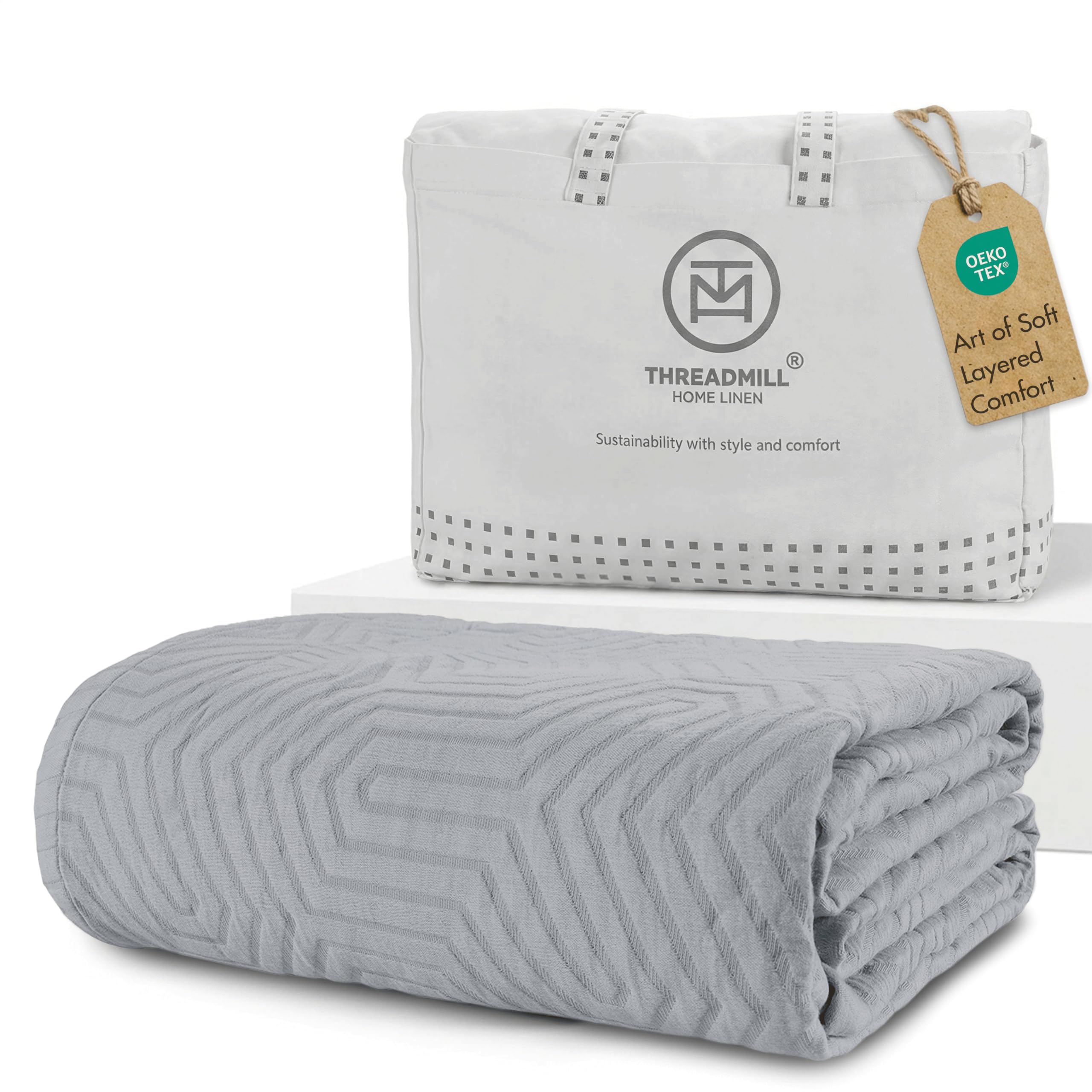 100% Cotton King Size Jacquard Blanket, Soft Lightweight All-Season Coverlet