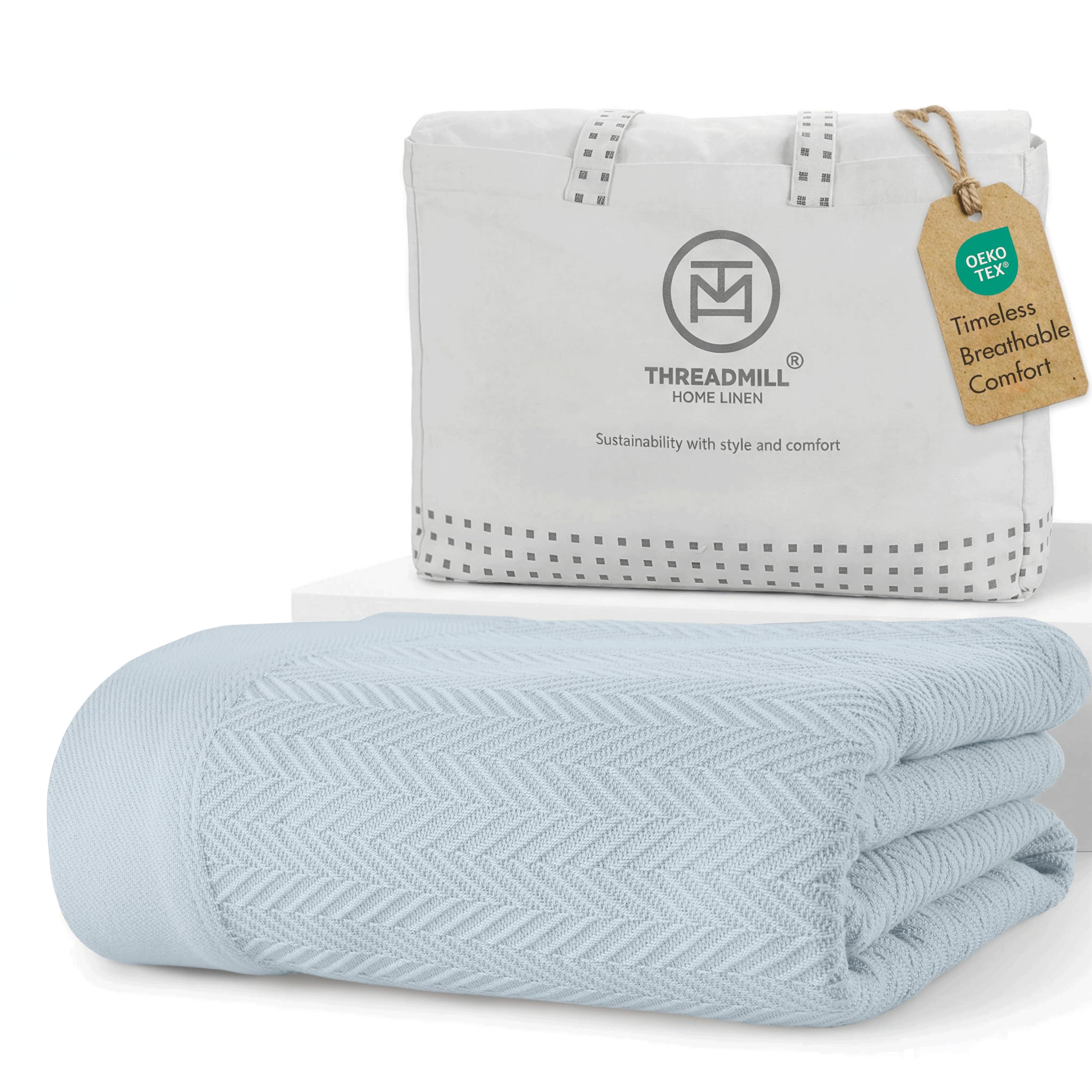 Threadmill Cotton Blanket, Herringbone All-Season Breathable