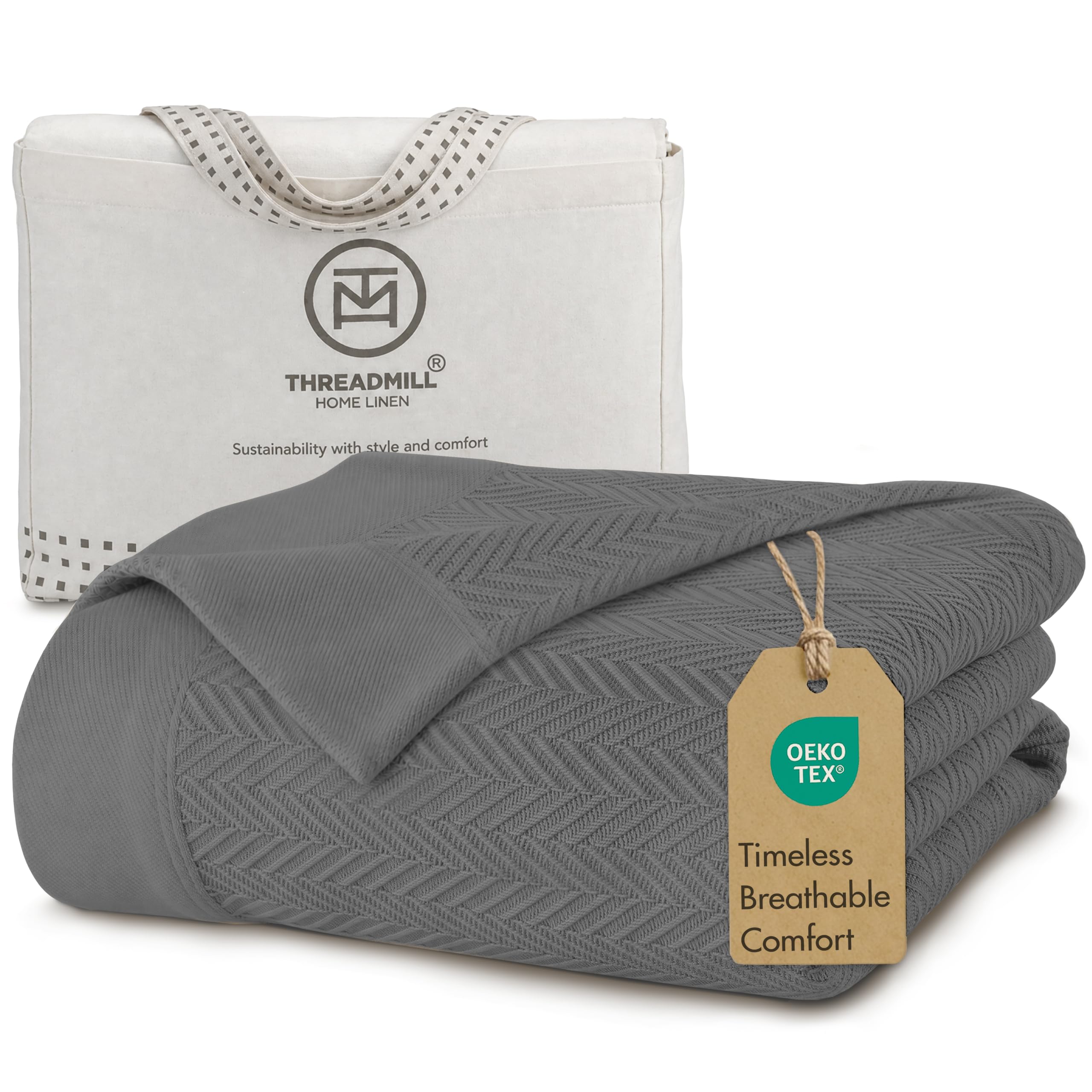 Threadmill Cotton Blanket, Herringbone All-Season Breathable