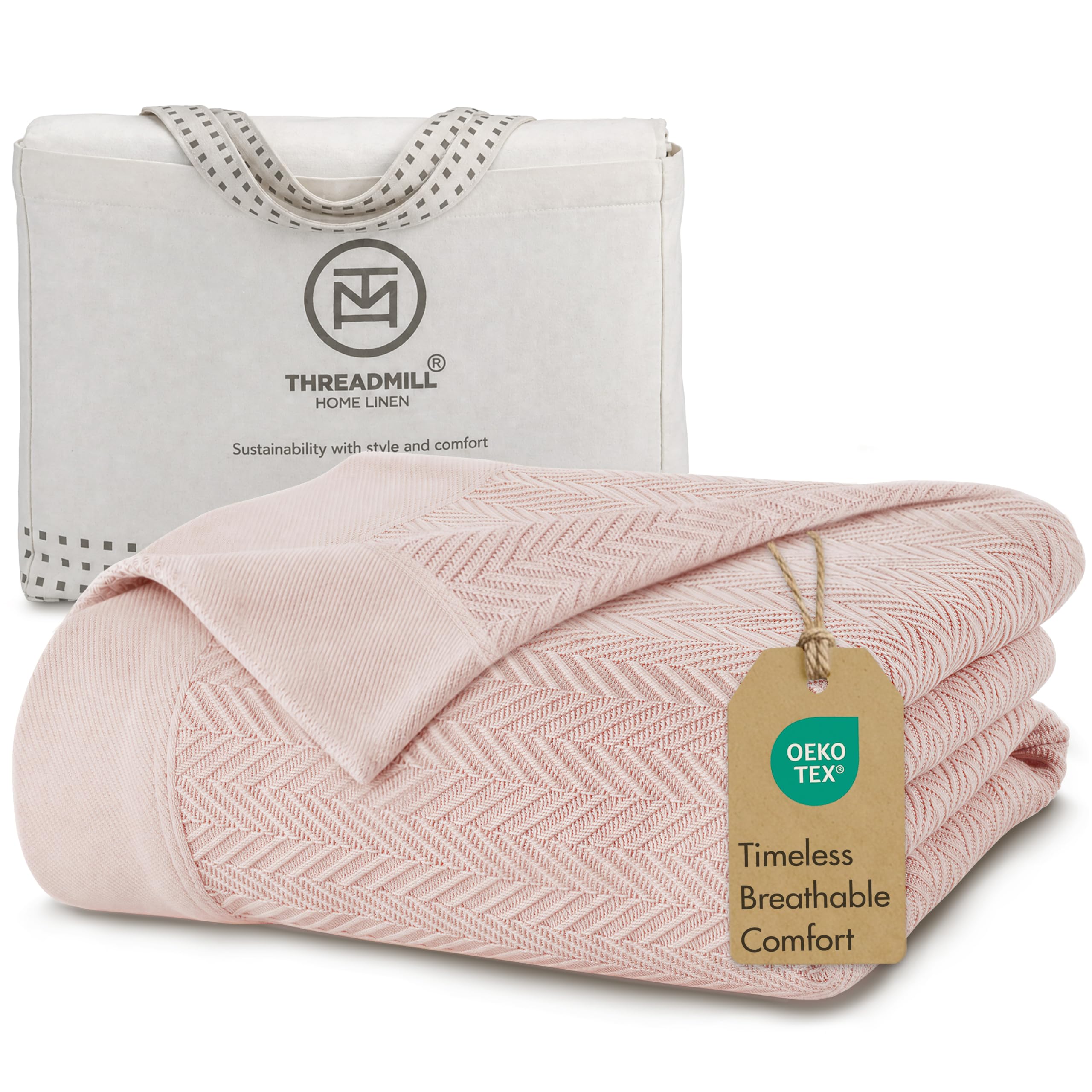 Threadmill Cotton Blanket, Herringbone All-Season Breathable