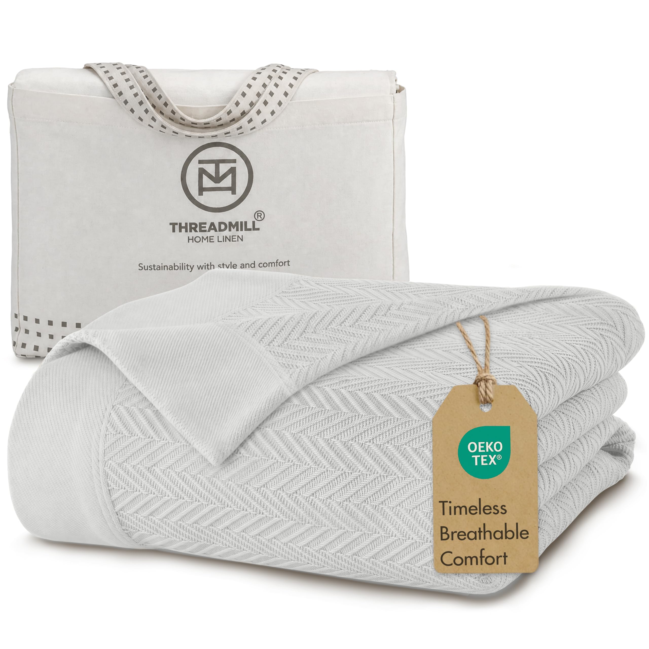 Threadmill Cotton Blanket, Herringbone All-Season Breathable