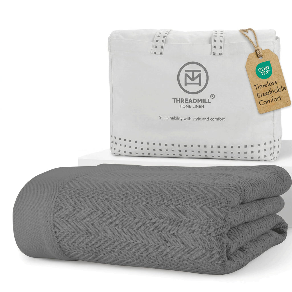 Threadmill Cotton Blanket, Herringbone All-Season Breathable