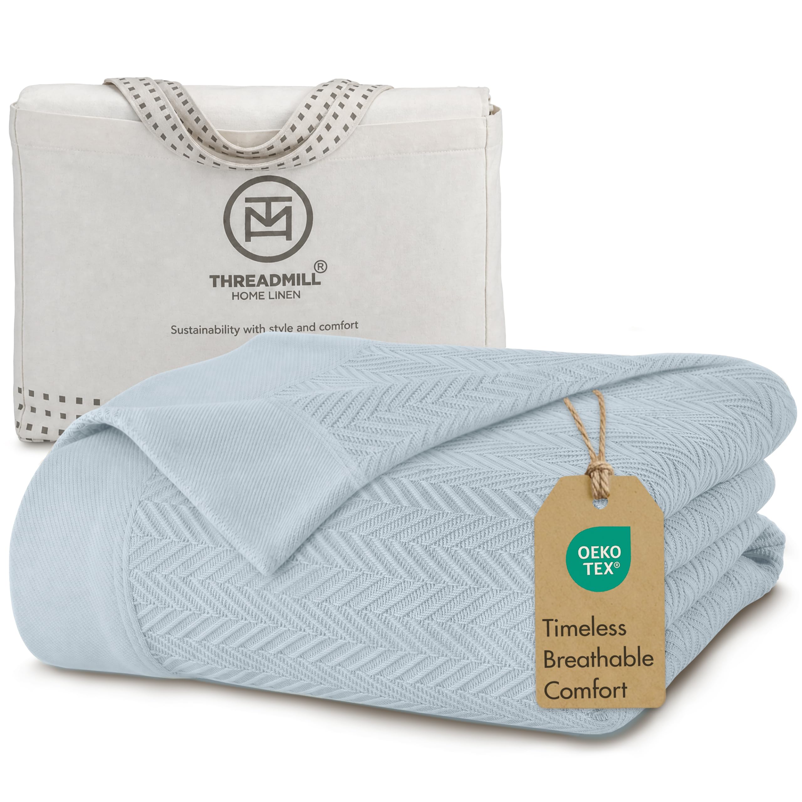 Threadmill Cotton Blanket, Herringbone All-Season Breathable
