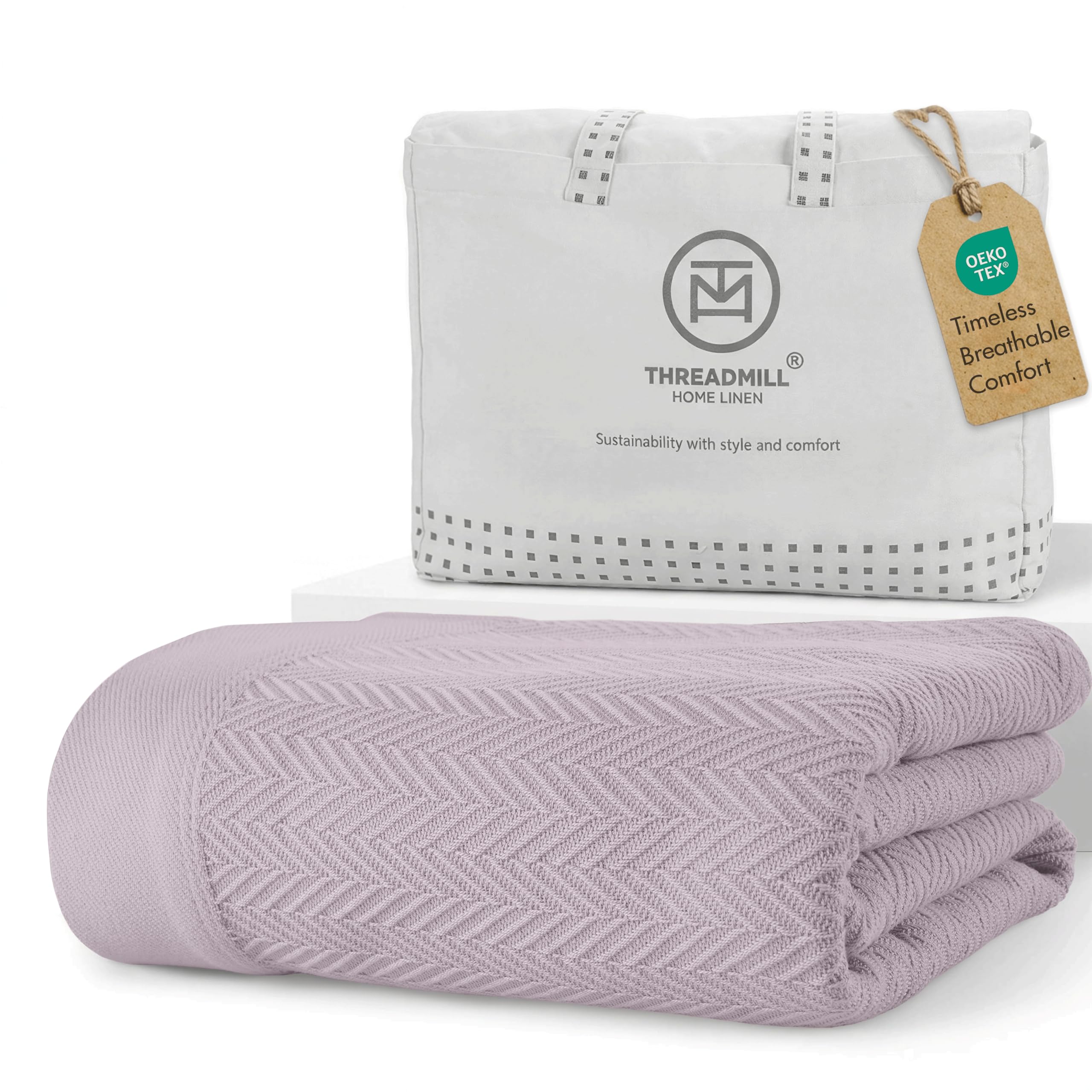 Threadmill Cotton Blanket, Herringbone All-Season Breathable
